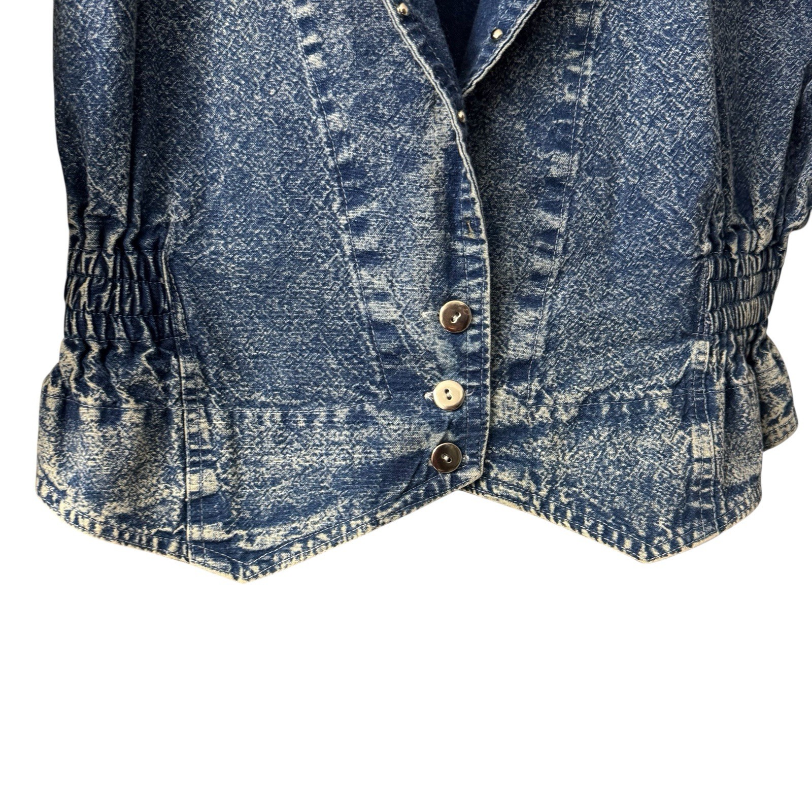 80s Denim Jacket Short Acid Wash Floral Embroidery Embellished Crop Sz M Vtg EUC
