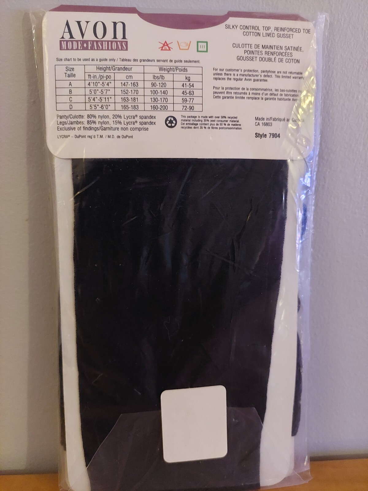 Vintage Pantyhose Avon Fashion Color Black Size C BDR1
