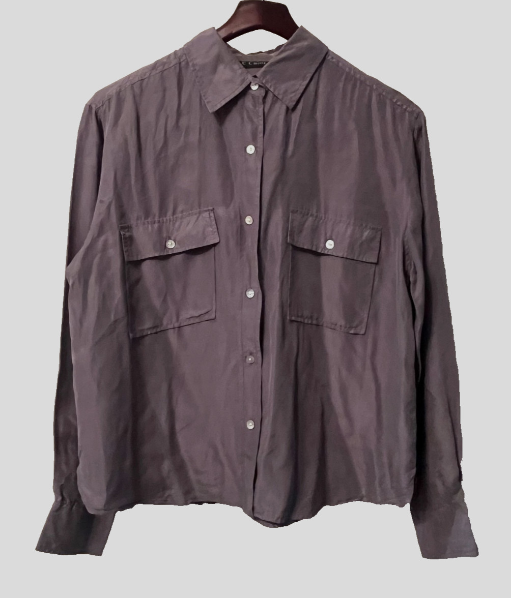 VINTAGE 90s DCC MISSY GRAY 100% SILK BUTTON BLOUSE SHIRT TOP WOMEN’S MEDIUM