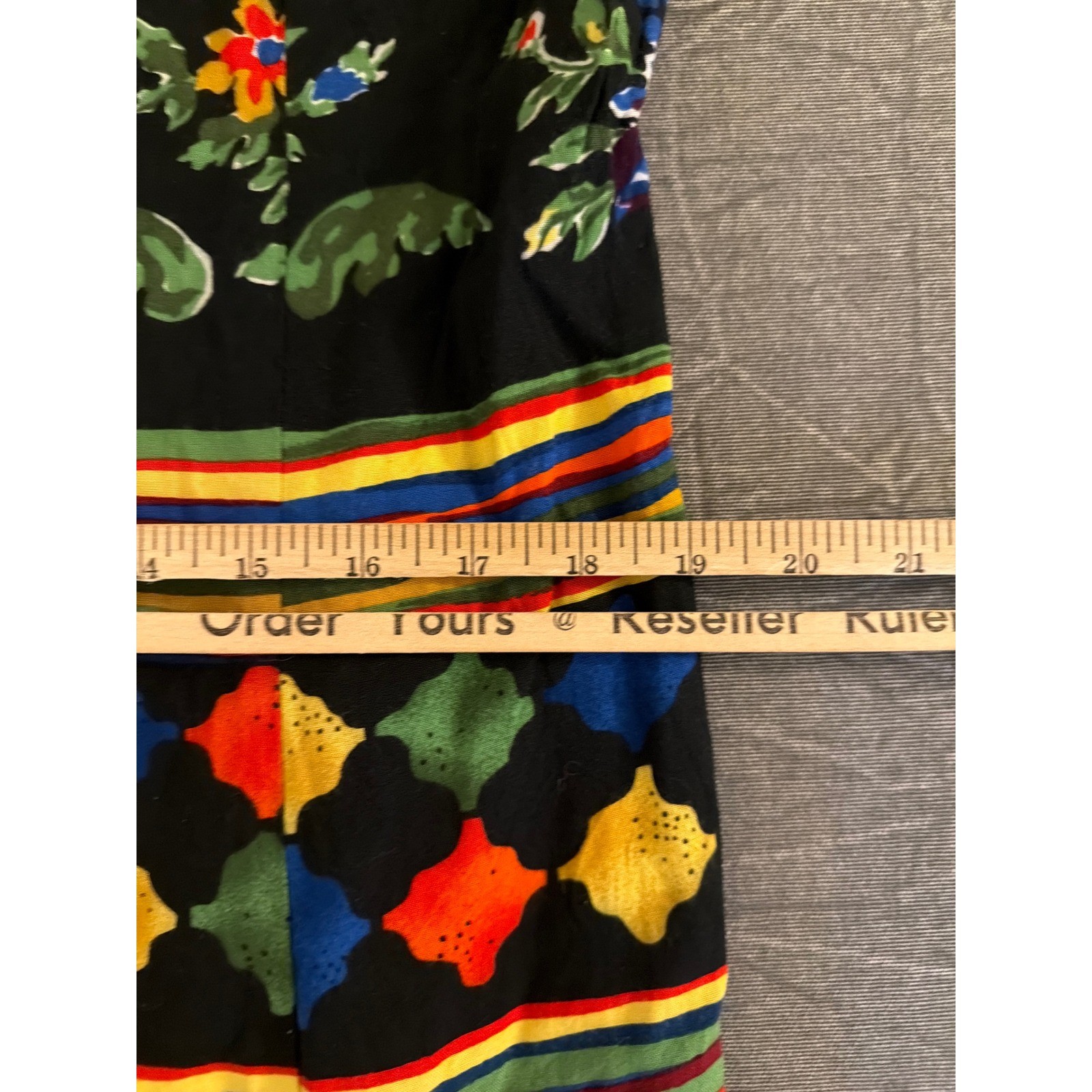 WNY Vintage Folk Art Novelty Print Midi Dress Black Multi Color Women Size 18