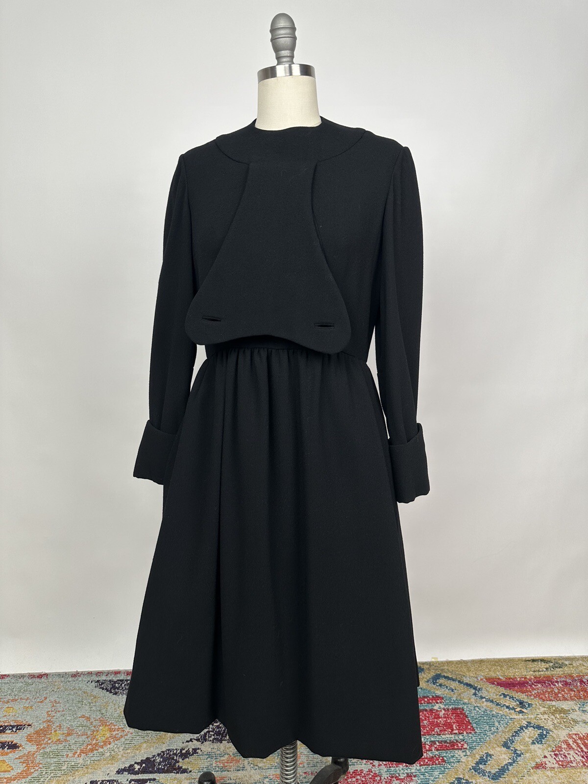 Vintage 1960s Geoffrey Beene Black Wool Long Sleeve Dress Mod – GoGo Style As Is