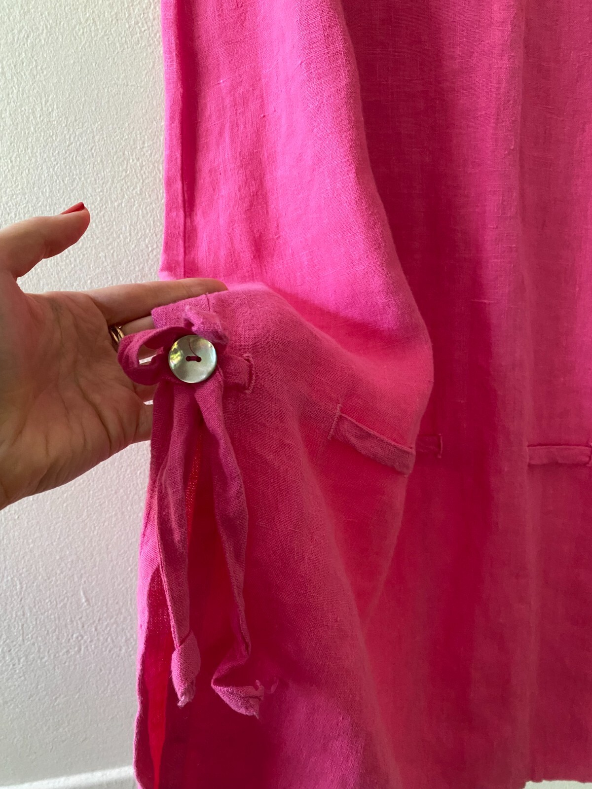 Vintage 1990s Pink Linen Maxi Dress Summer Spring Easter Small Tie