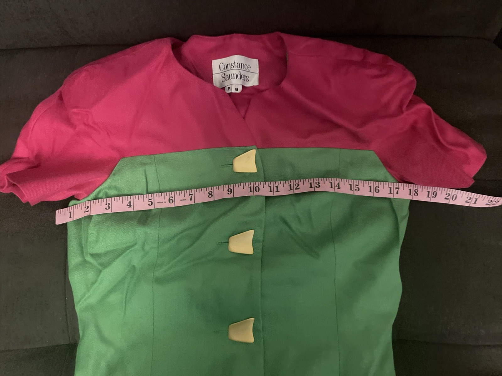 Vintage CONSTANCE SAUNDERS color block dress SZ P 8 Rare Buttons