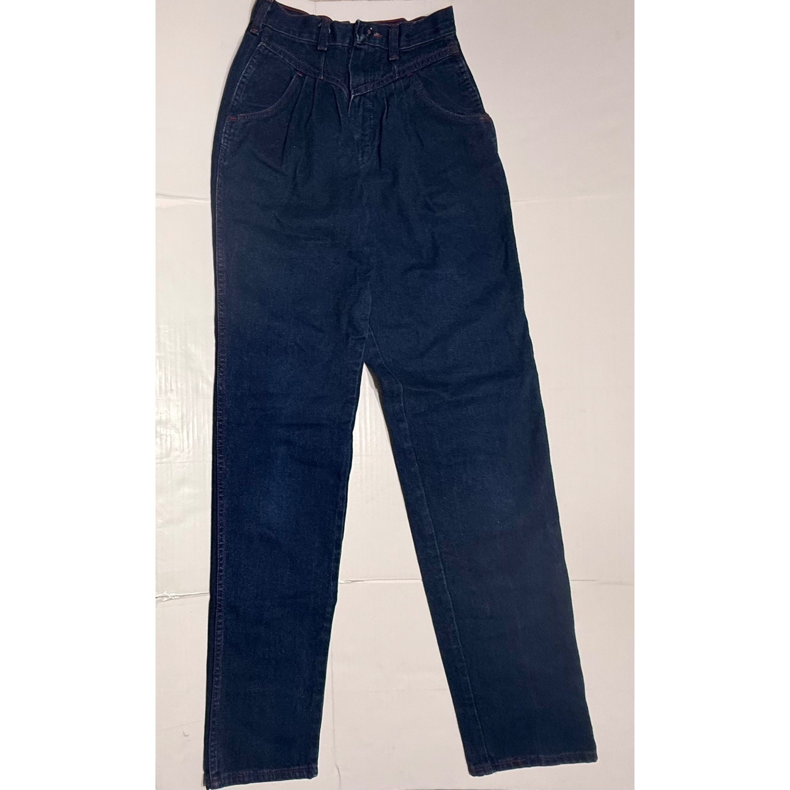 Vintage Wrangler High Waisted Pleated Jeans Dark Wash Red Stitch Made in USA
