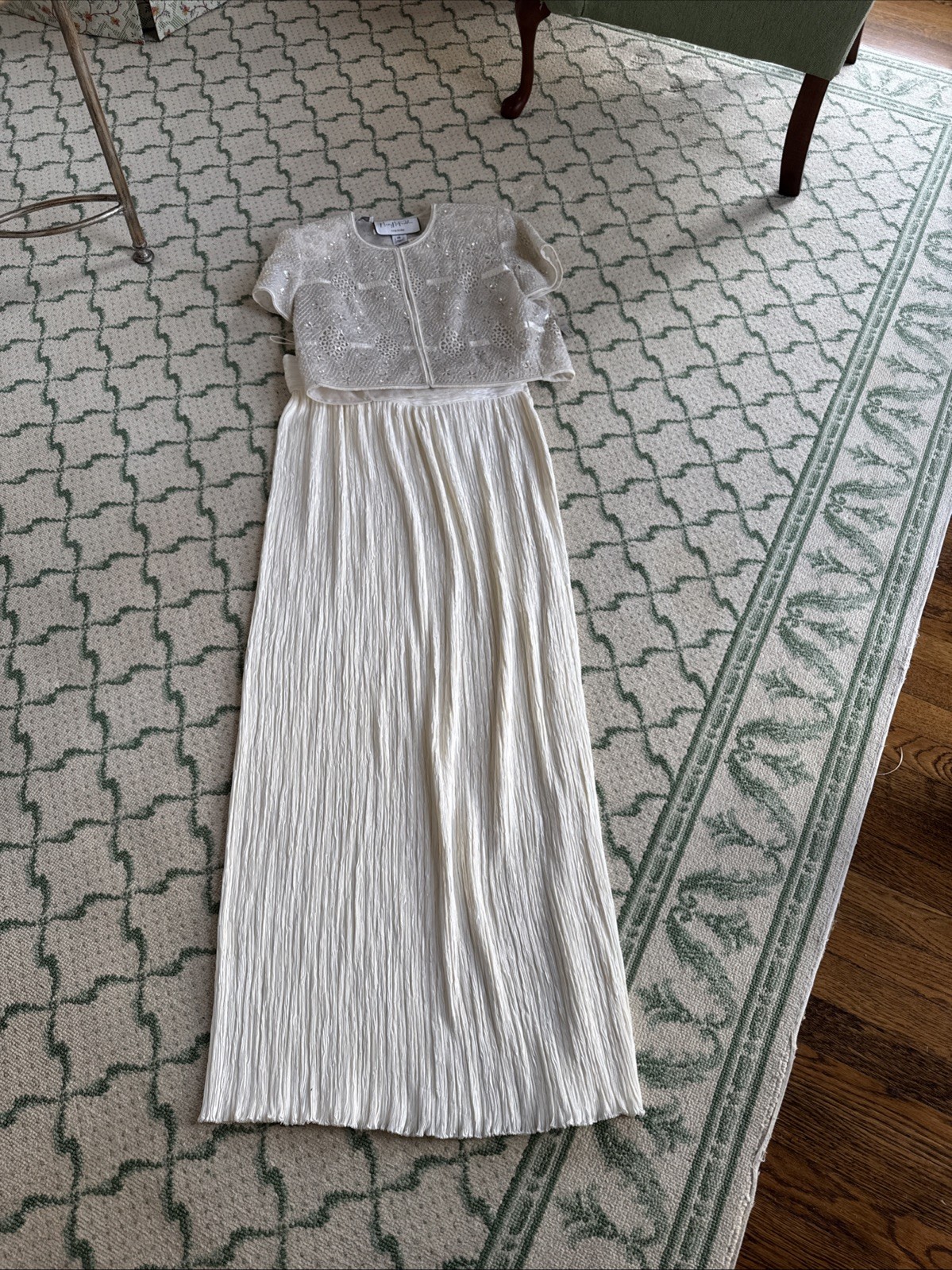 VINTAGE NWT MARY MCFADDEN COUTURE JACKET & SKIRT GOWN Plisse Pleat Sequins 14-16