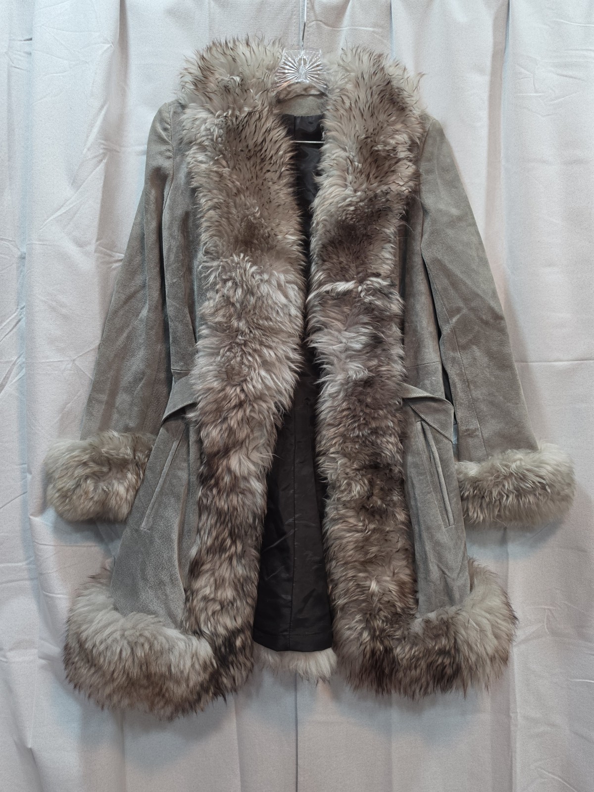 Sears Vintage 1970s Penny Lane Fur Trim Leather Suede Feel Size 14 Womens