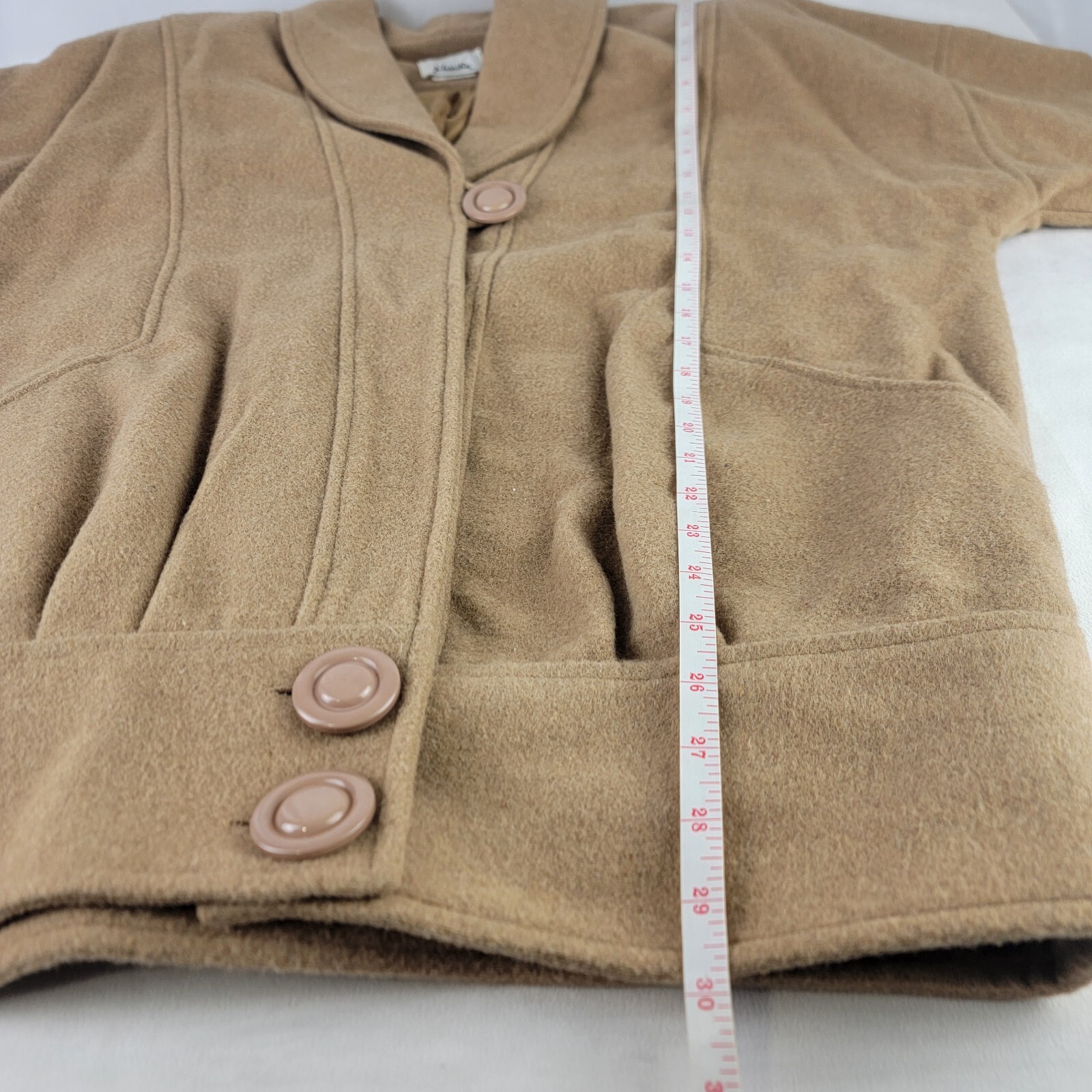 Vintage Jo Hardin Tan Wool Coat Jacket Size 6 Made In USA Neutral *READ*
