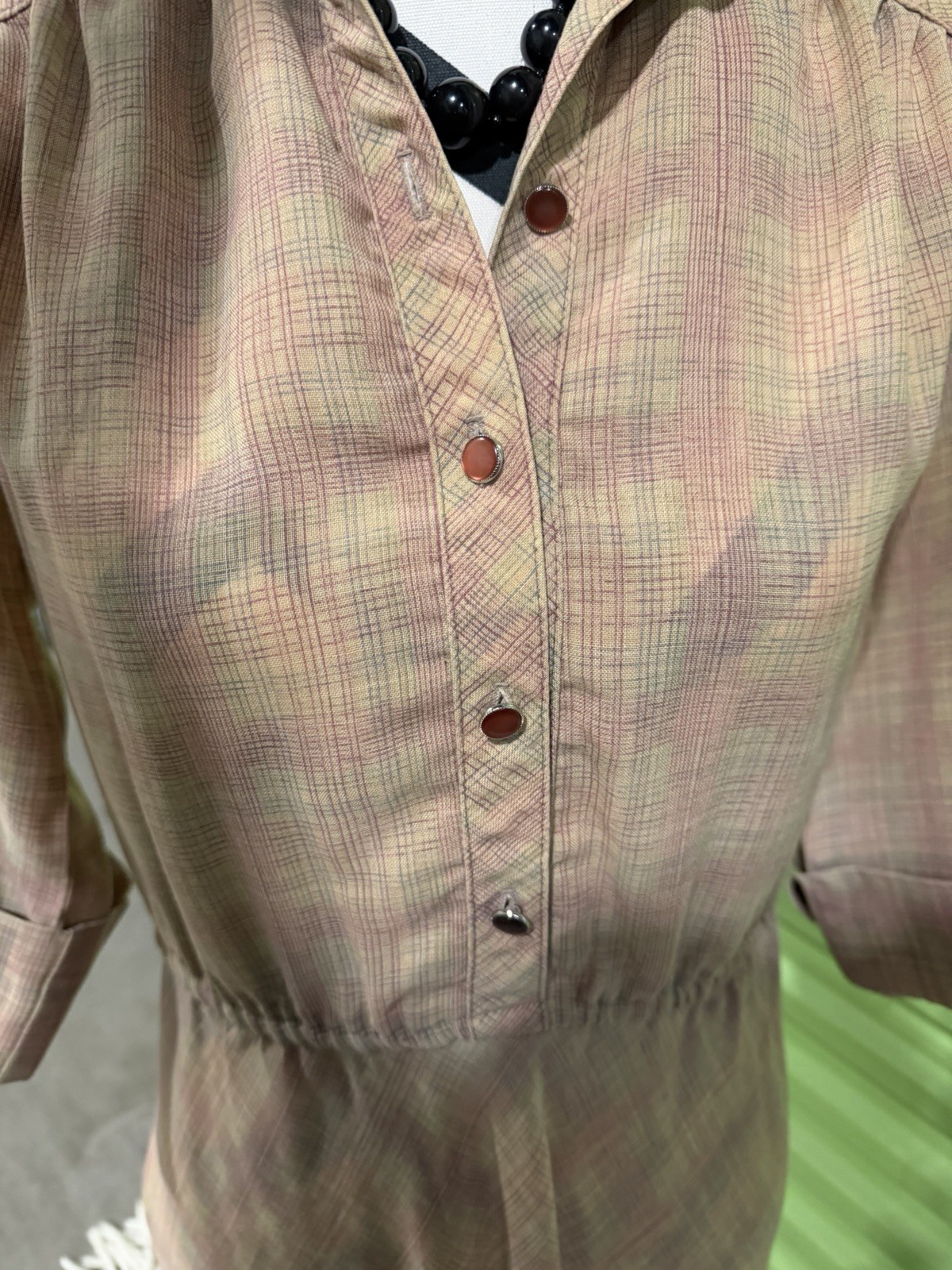 Retro super cool Plaid Button Front 3/4 Sleeve Dress