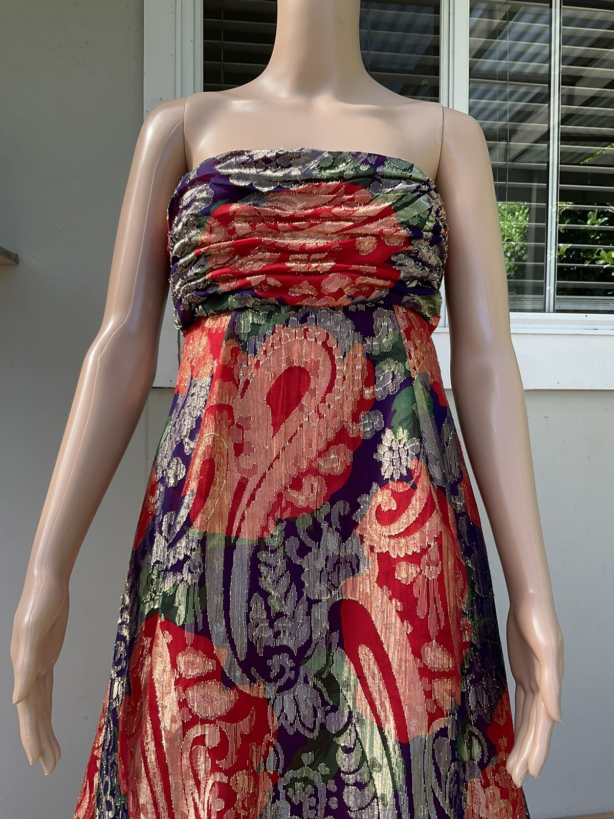 Vtg 80s Scaasi Red And Blue Gold Lame Evening / Gala Dress 10