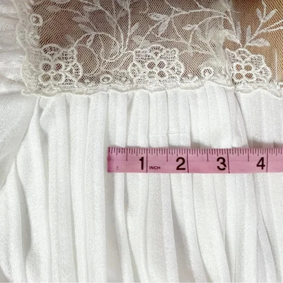 Vintage 70s Romantic Lace And Satin Peach Cream Chiffon Cottagecore Dress Small