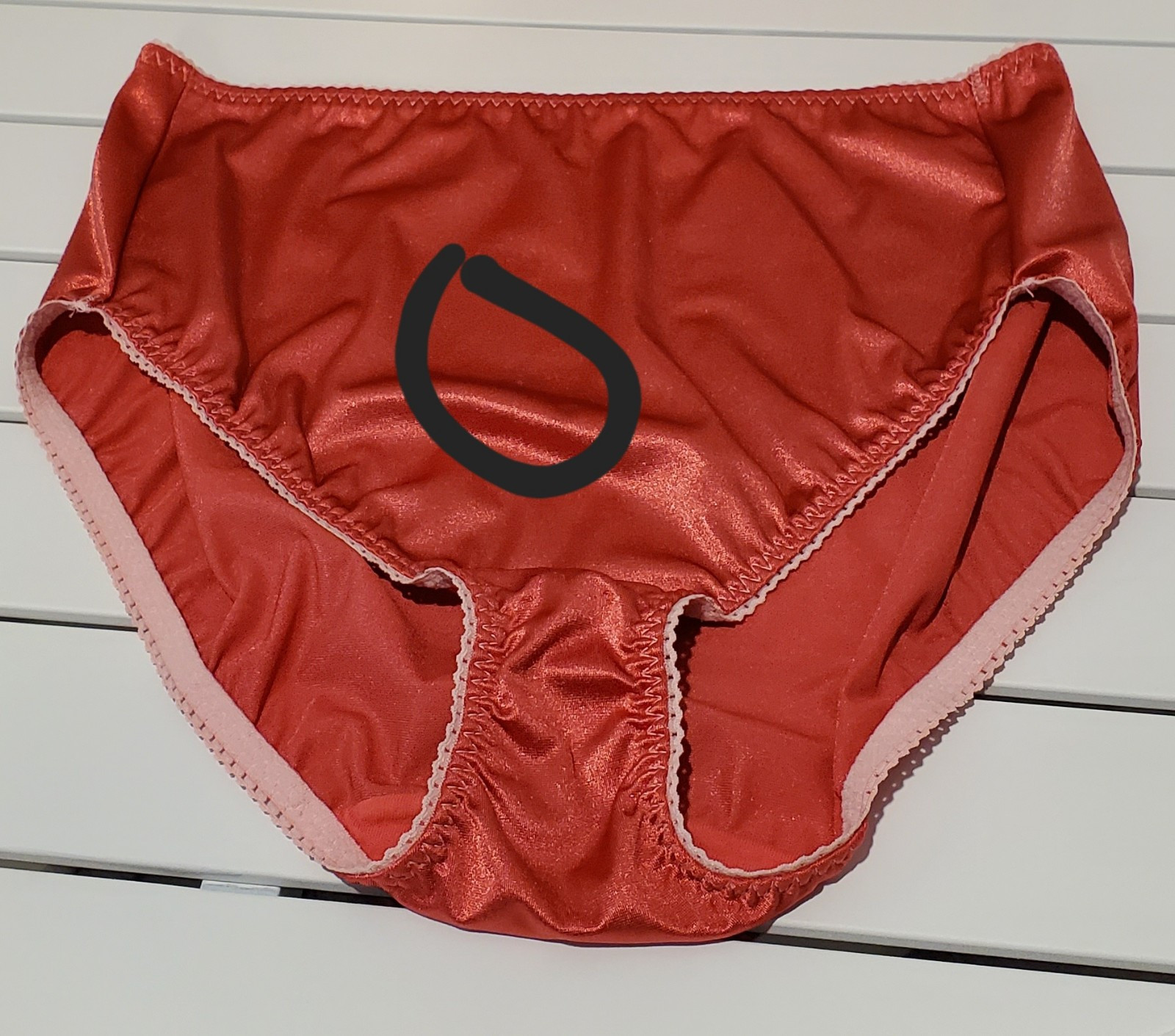 Flawed Vanity Fair Shiny Hi Cut Panty 9/2XL Cranberry Pink White Trim 48301