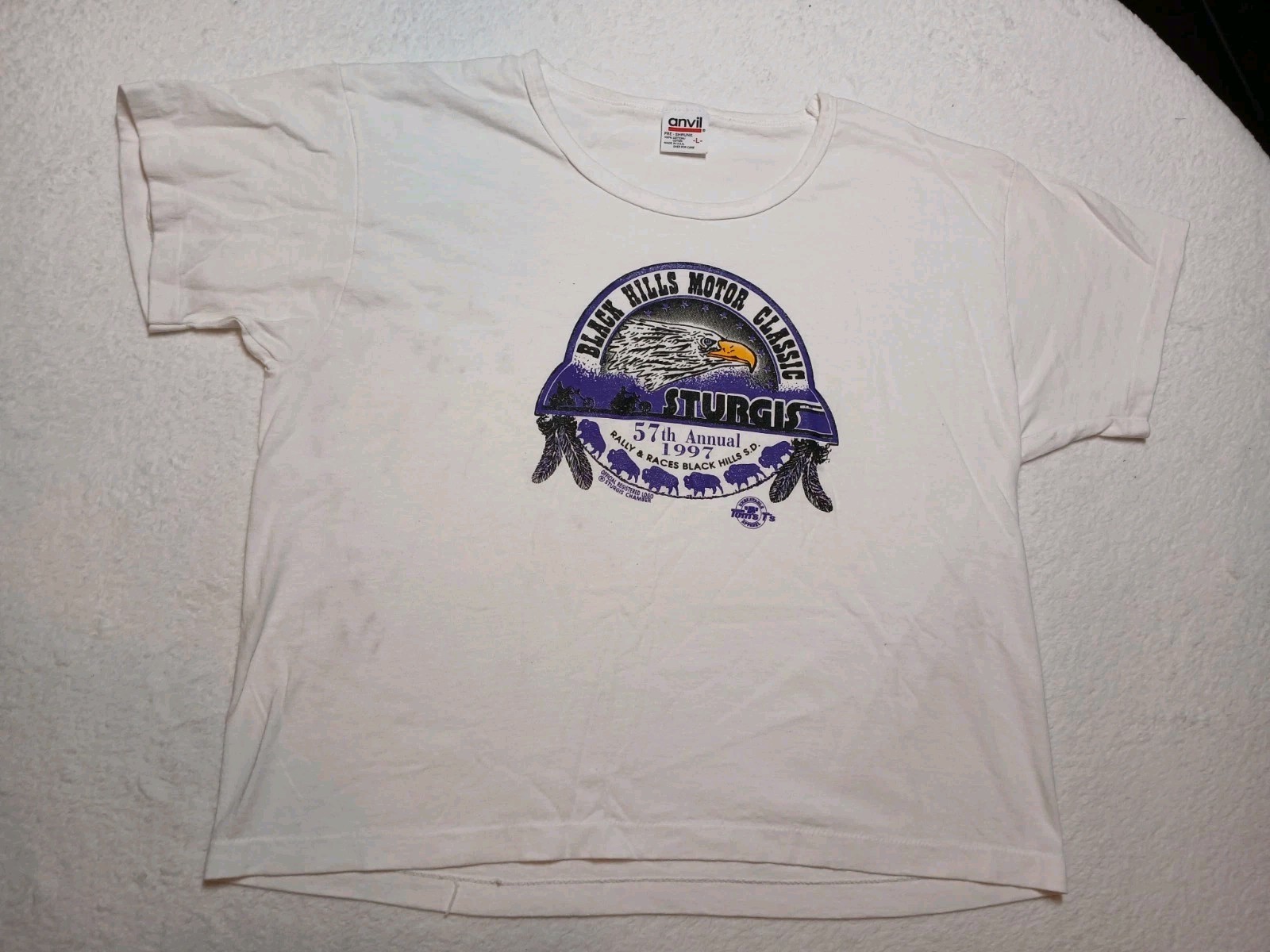 VTG 1997 Sturgis Motorcycle Rally T-Shirt Large 57th Black Hills Eagle Anvil USA