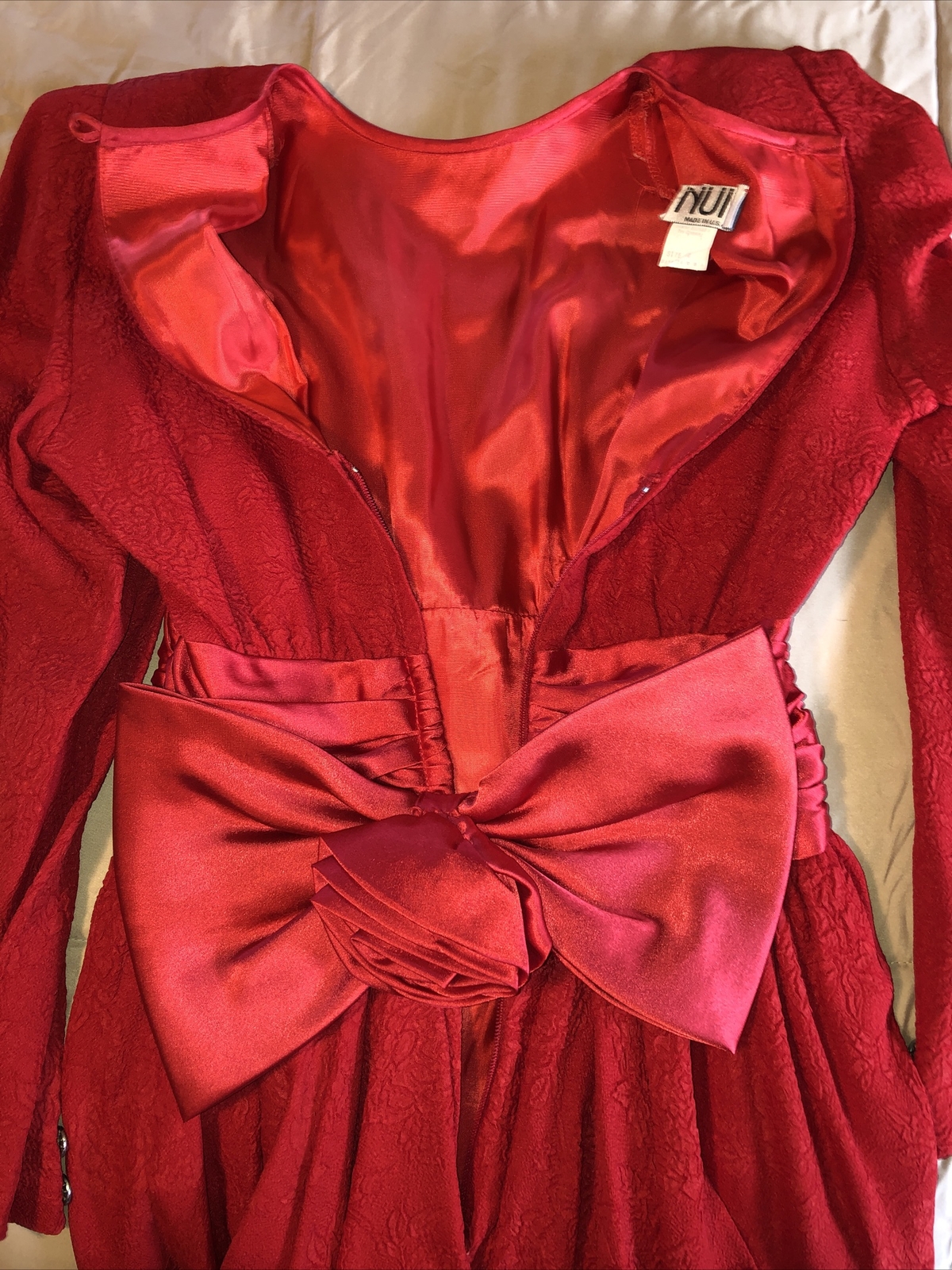 Vintage Nui Ruby Red Dress Size 4 Made USA Big Bow Lined Body Small S XS Formal