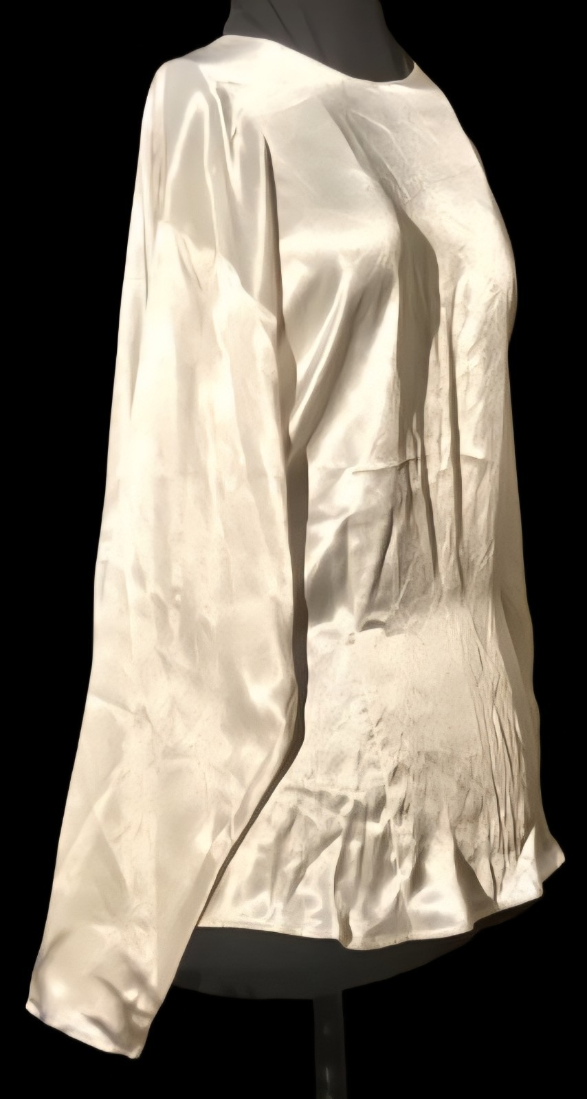 1980s SK & COMPANY Elegant Ivory Satiny Polyester Long Sleeve Blouse Size 16