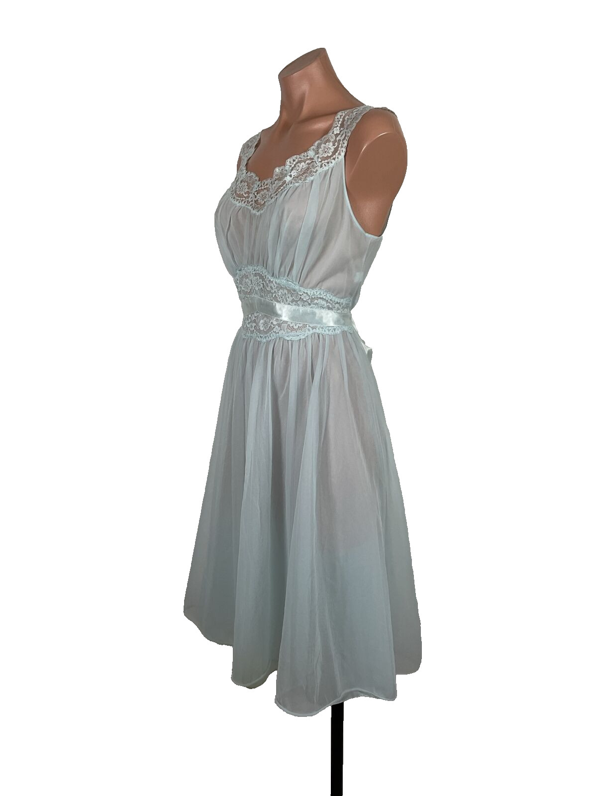 VTG PERMA PLEAT CHIFFON LACE 200″ SWEEP Peignoir ROBE Gown Cape 3pc Set RARE!!!