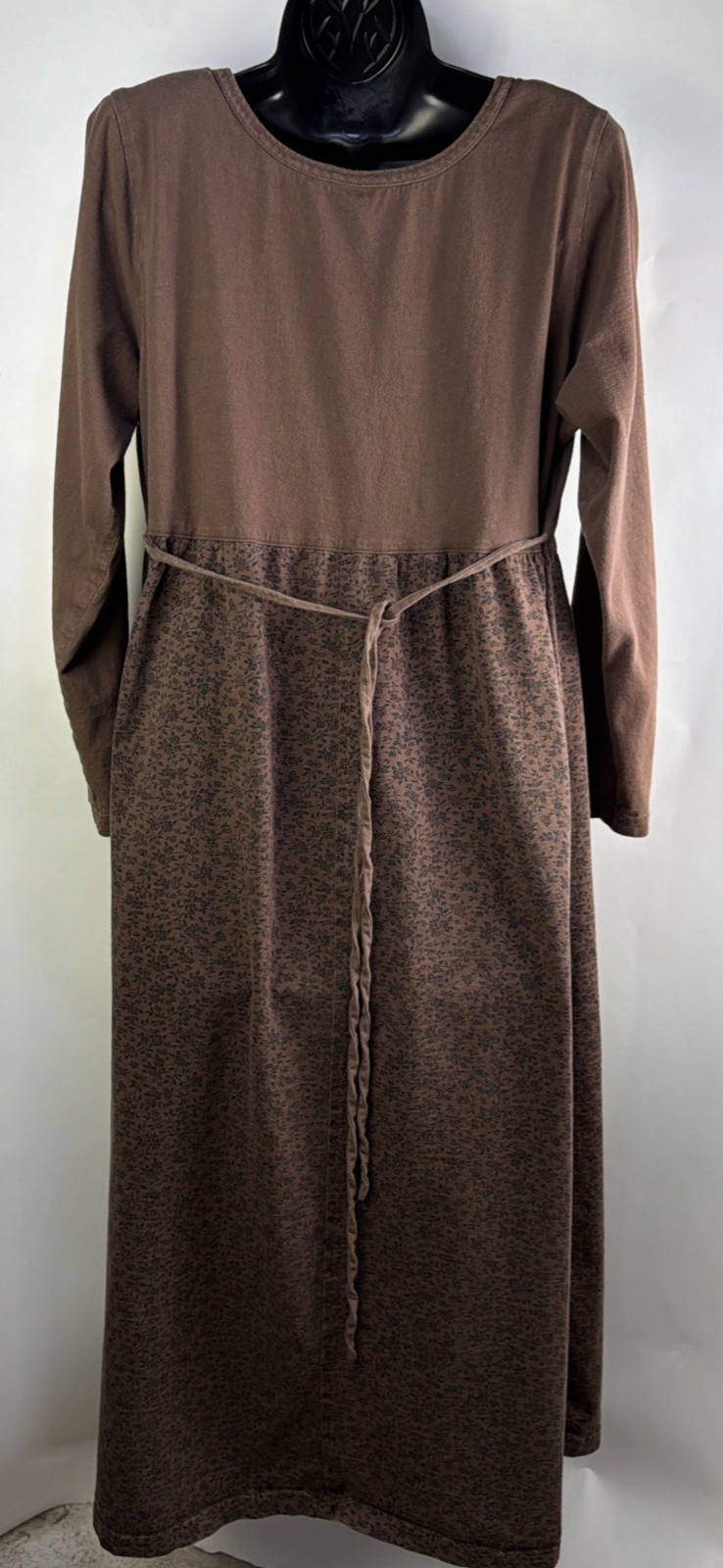 Vintage Cotton 2 Wear Long Sleeve Modest Brown Maxi Dress Size L