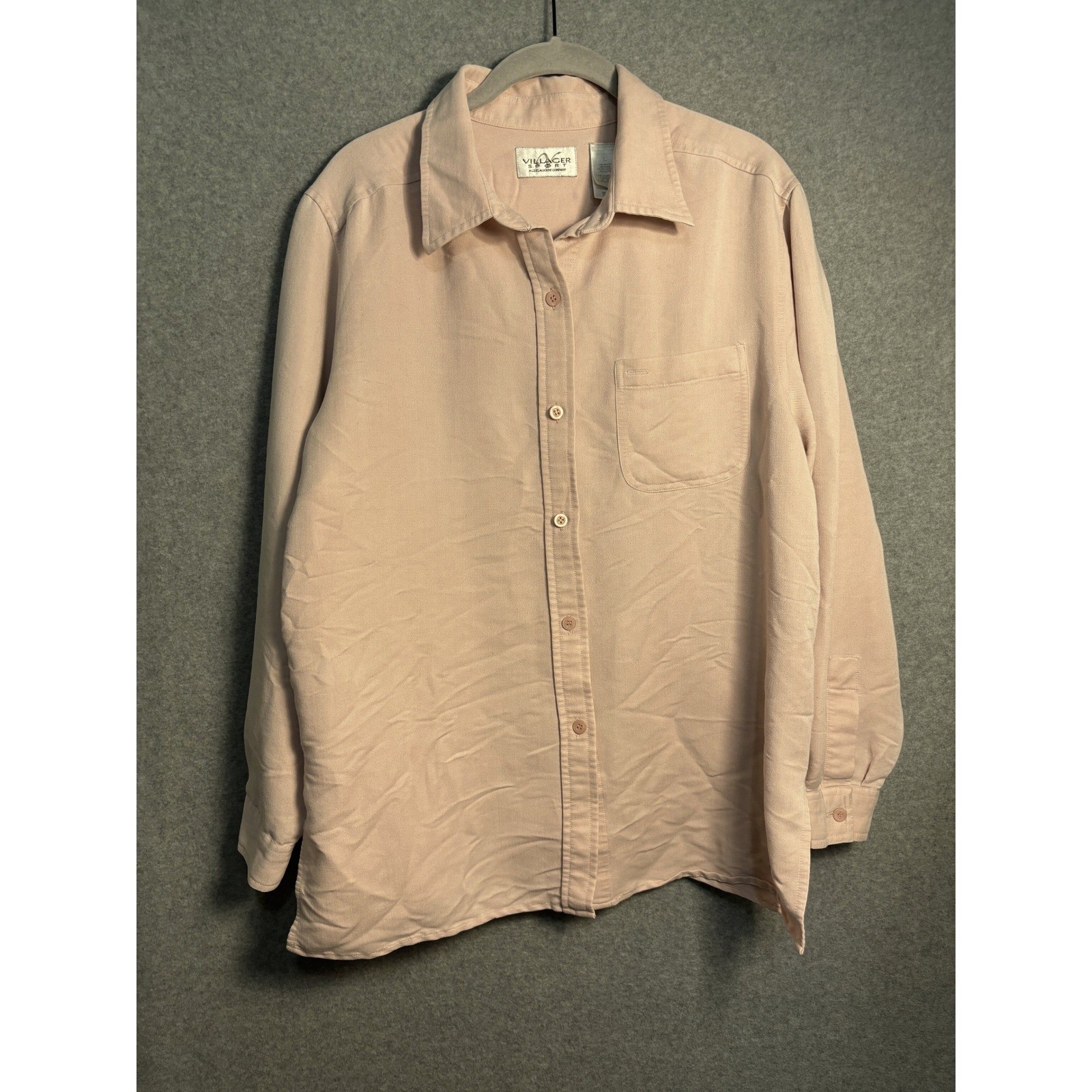 Vintage Villager Sport Pink Button Up Blouse Women Large Minimalist Soft Girl