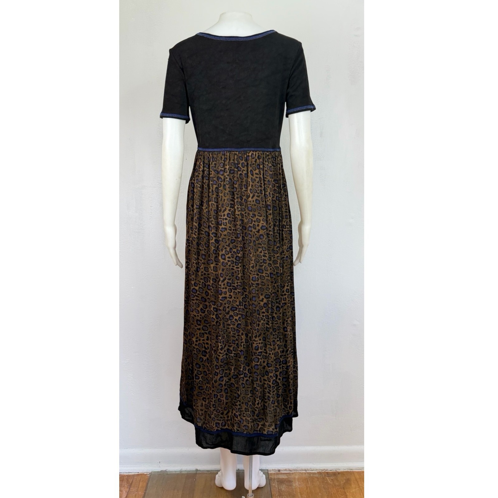 Vintage Carole Little Leopard Print Midi Dress Size Small 4 Black Ribbed Knit
