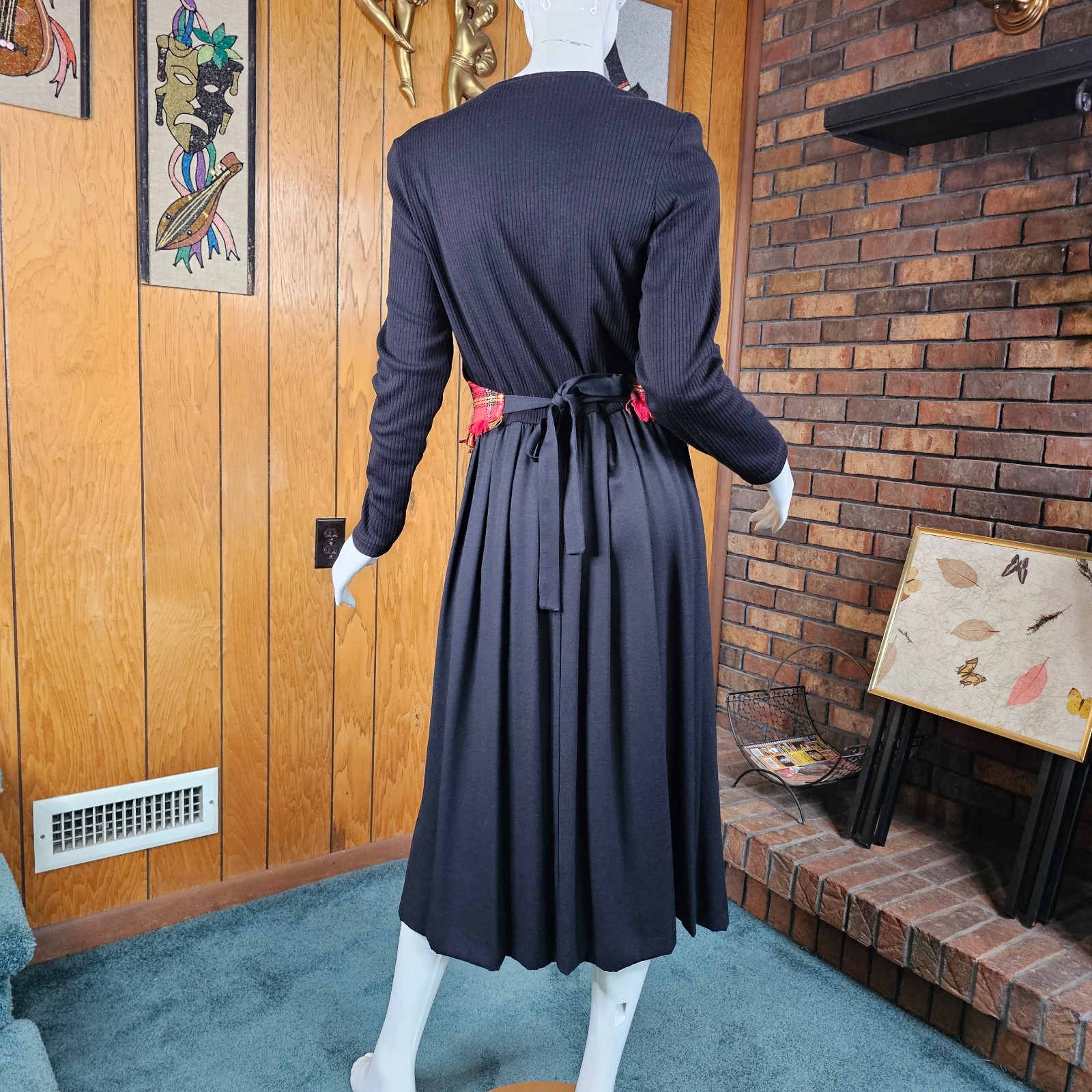 Vtg 90s Dark Academia British Preppy Plaid Riding Waistcoat Holiday Midi Dress L