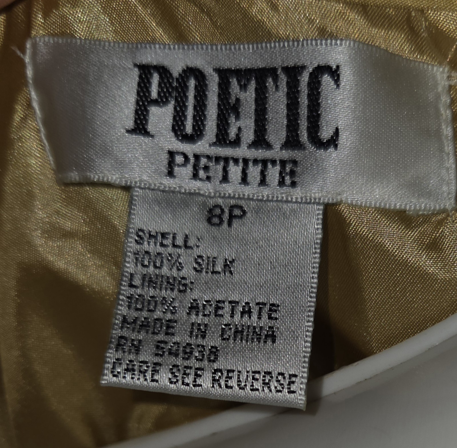 Vintage sz 8 Poetic Petite Gold Silk Outfit Sheer Pineapple Blouse Shell Pants