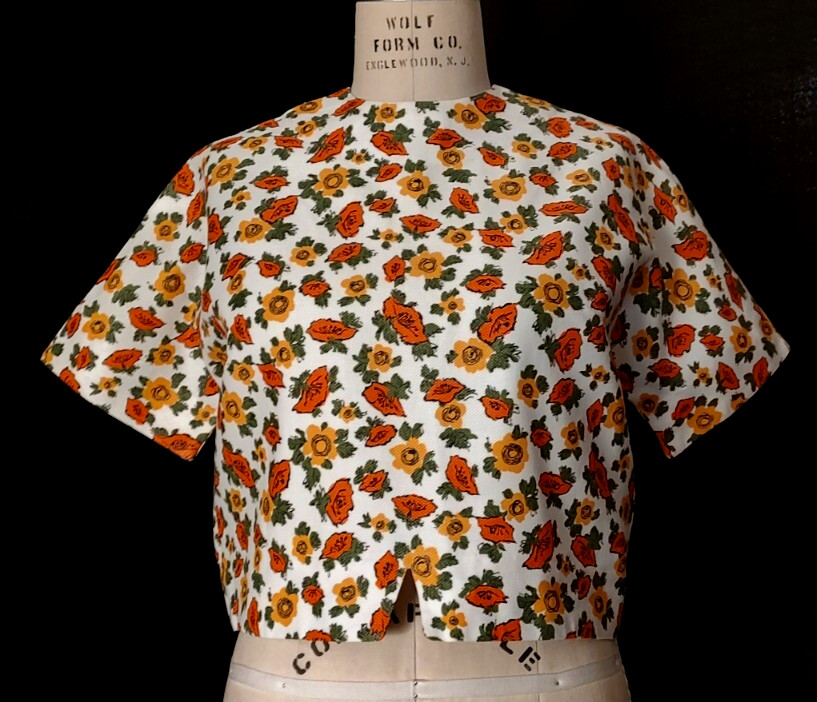1960s MCM Women’s TOP, Short Waisted Cotton Twill, MOD FLORAL PRINT