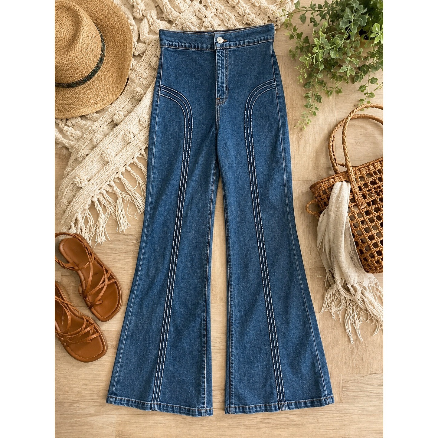 Revice Los Angeles Size 26 High Rise Wide Leg Jeans Contrast Stitch Retro Denim