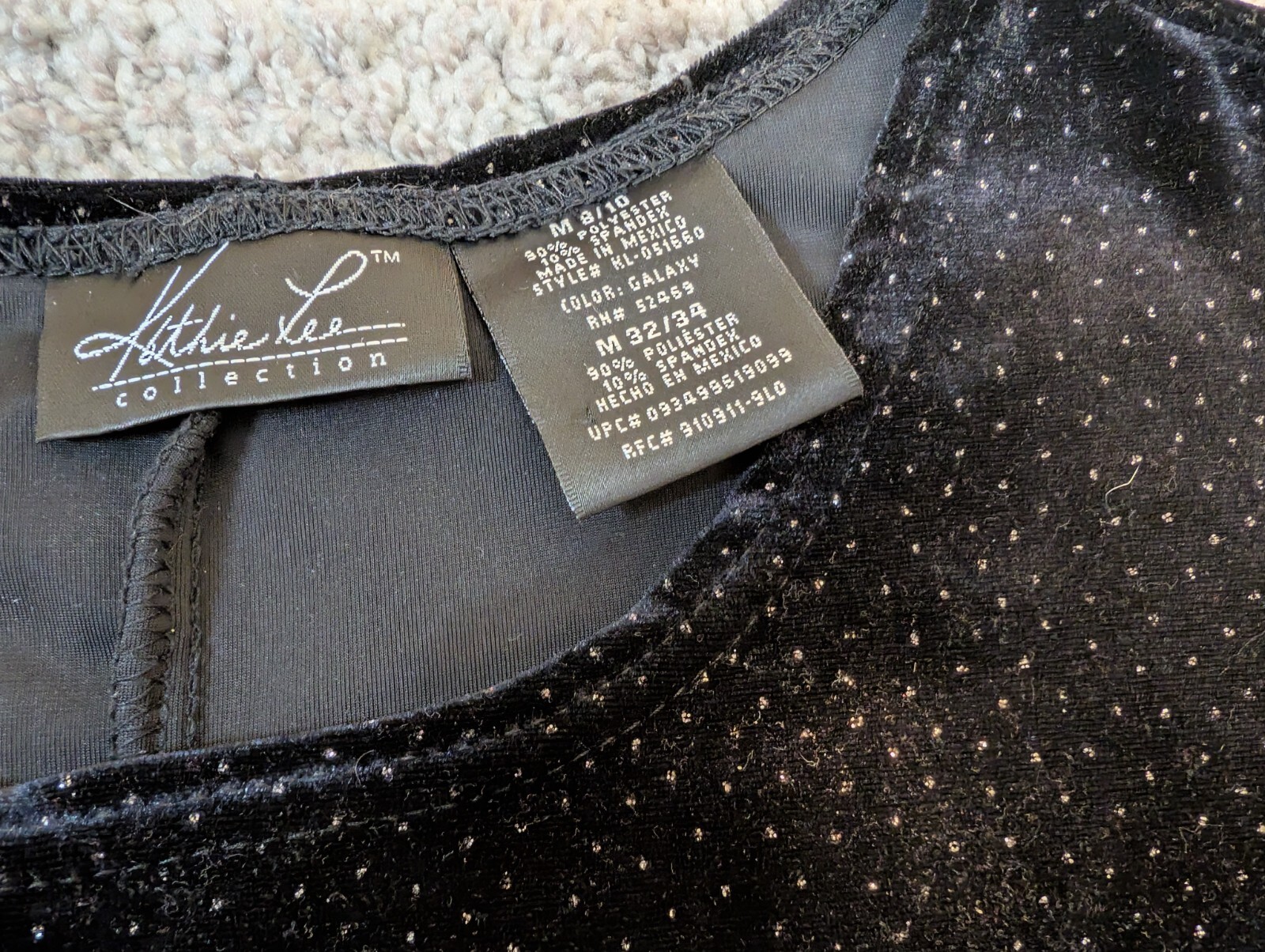 Kathie Lee Minimalist Black Glitter Velvet Midi Party Dress Sz M(9/10)