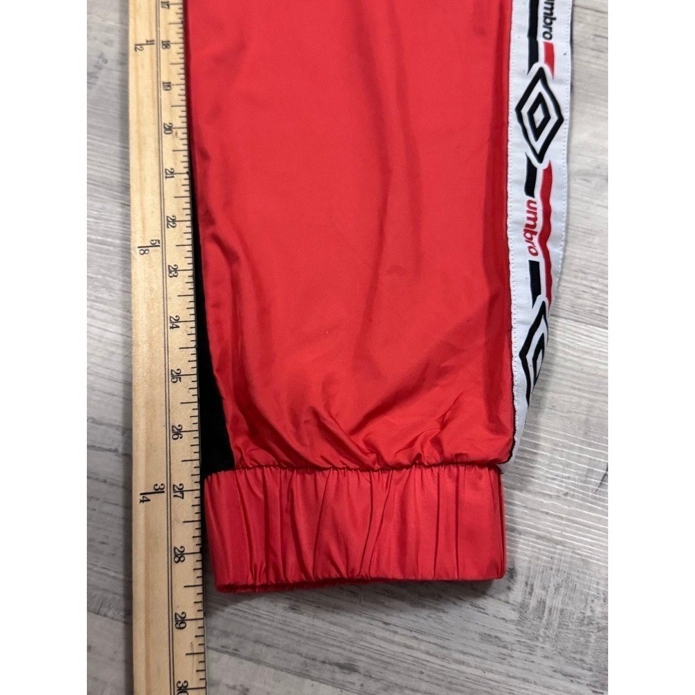 Y2K Retro Umbro Track Pants Womens M Red Joggers Logo Tape Windbreaker Pants