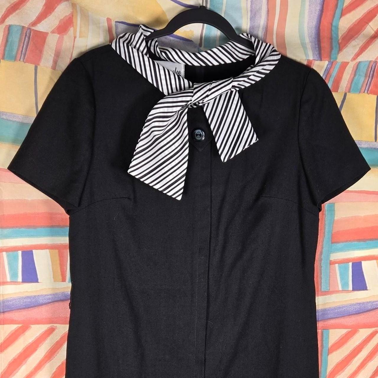 Vintage 60s Henry Lee Mid-Length Mod Go-Go Black Dress with Neckerchief Tie