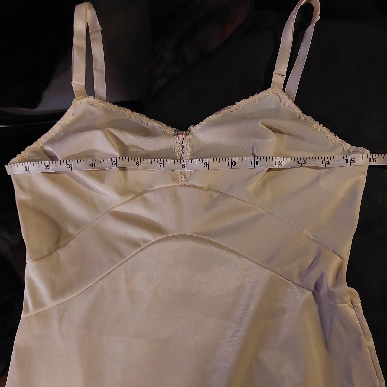 Vintage Olga 1970s Ivory Floor Length Slip Rosette Lace Trim Slit Size 32