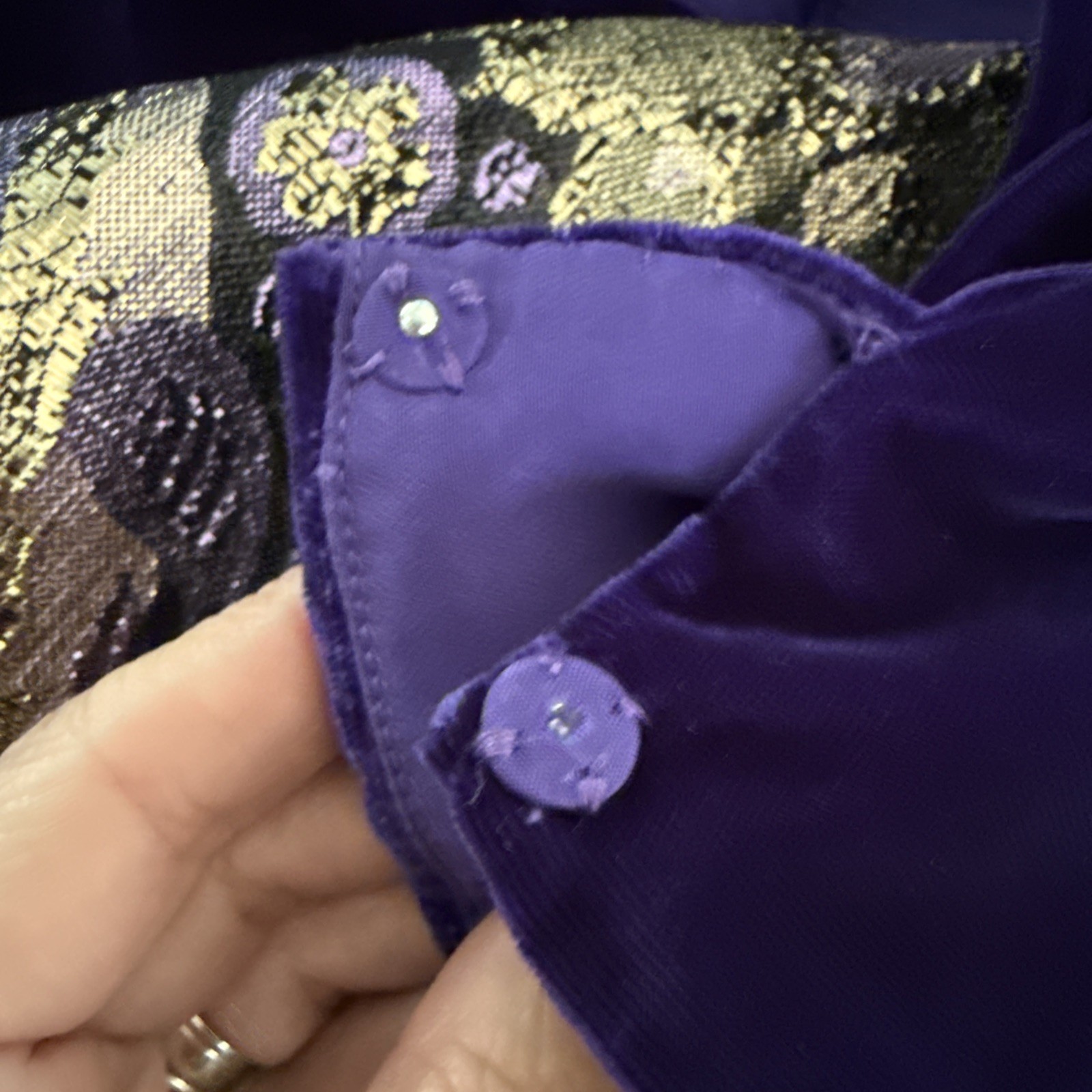 VTG Kent Originals Purple Velvet V Neck Brocade Black Gold Velvet Empire Gown
