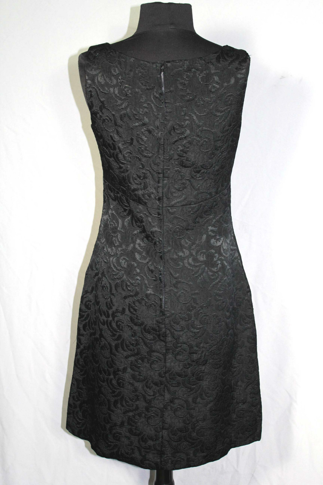VINTAGE 1960’S BLACK RAYON FLORAL BROCADE RHINESTONE BELT COCKTAIL DRESS SIZE 6