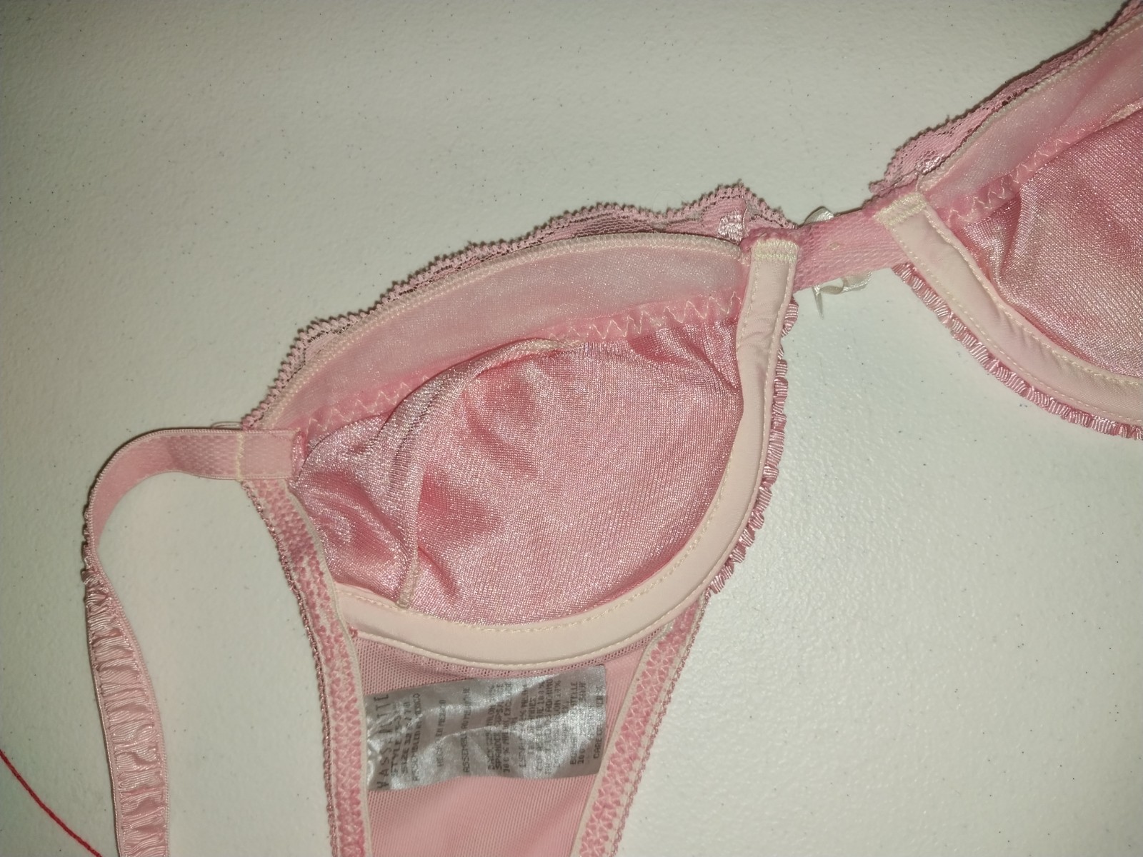VTG LACE PINK FRILLY PAD REMOVABLE UW DEMI SEXY BRA VASS 80S 32B PIN UP SISSY