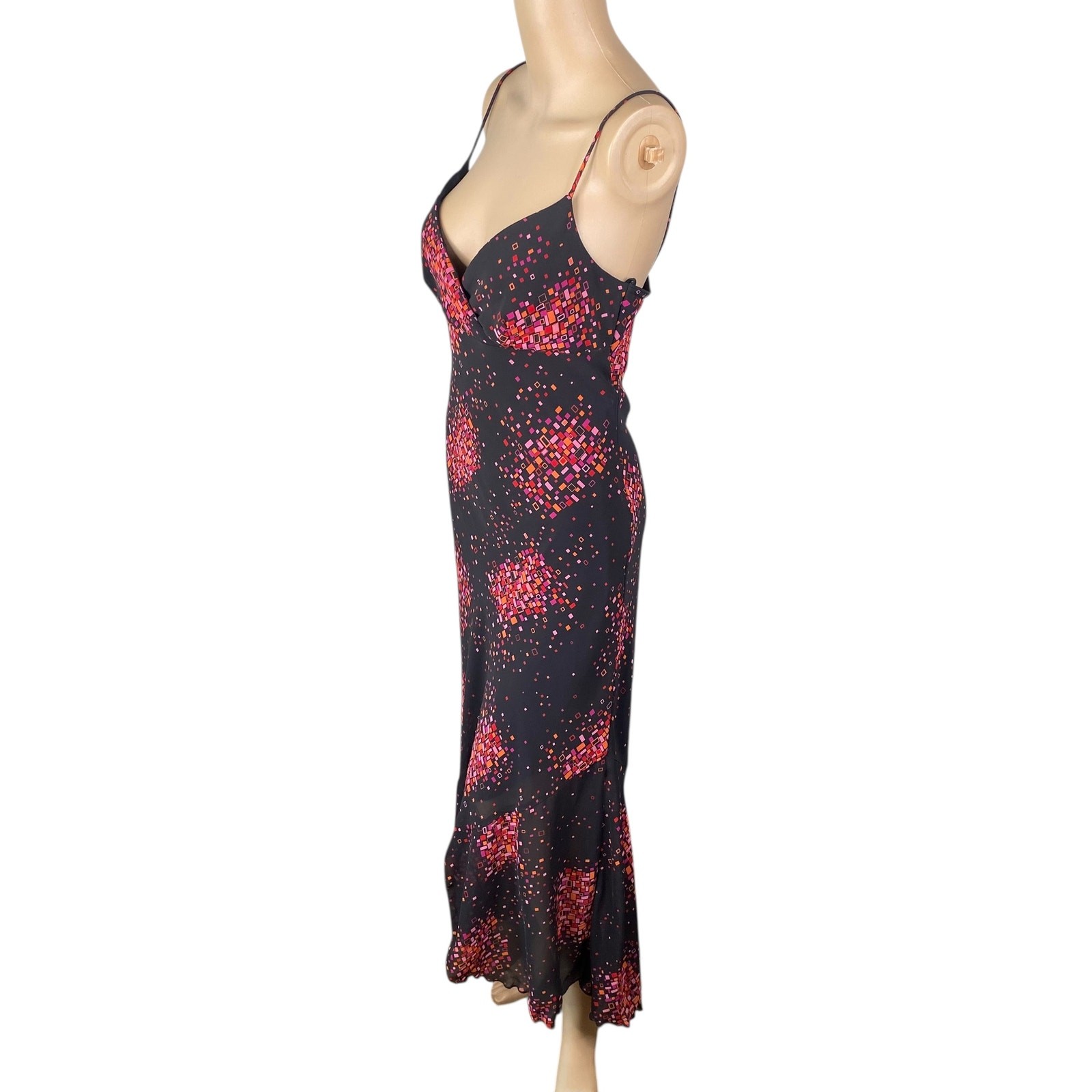 Y2K La Belle Black Pink Geometric Whimsigoth Dark Fairy Slip Maxi Dress SZ 9