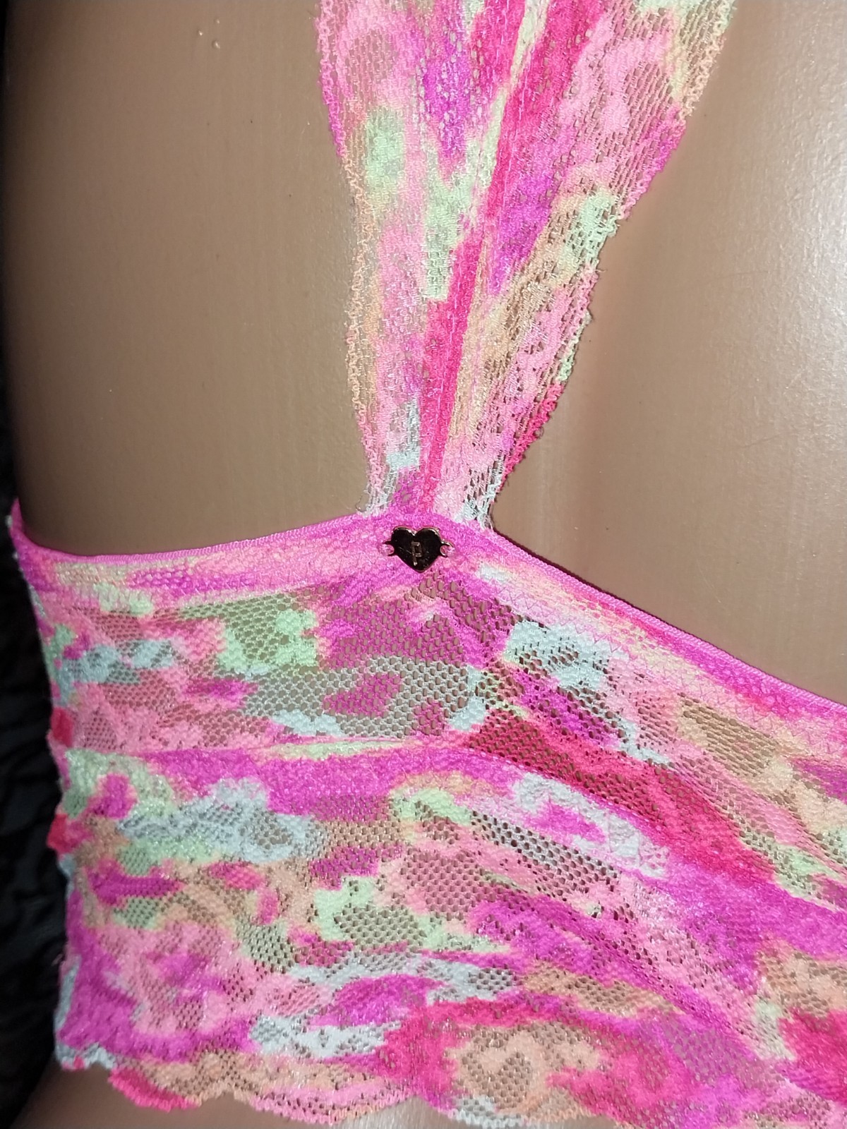 Vtg PINK VS Floral Neon Mesh Nylon Silky Rouched Bralette Lacy Bra NEW M Couette