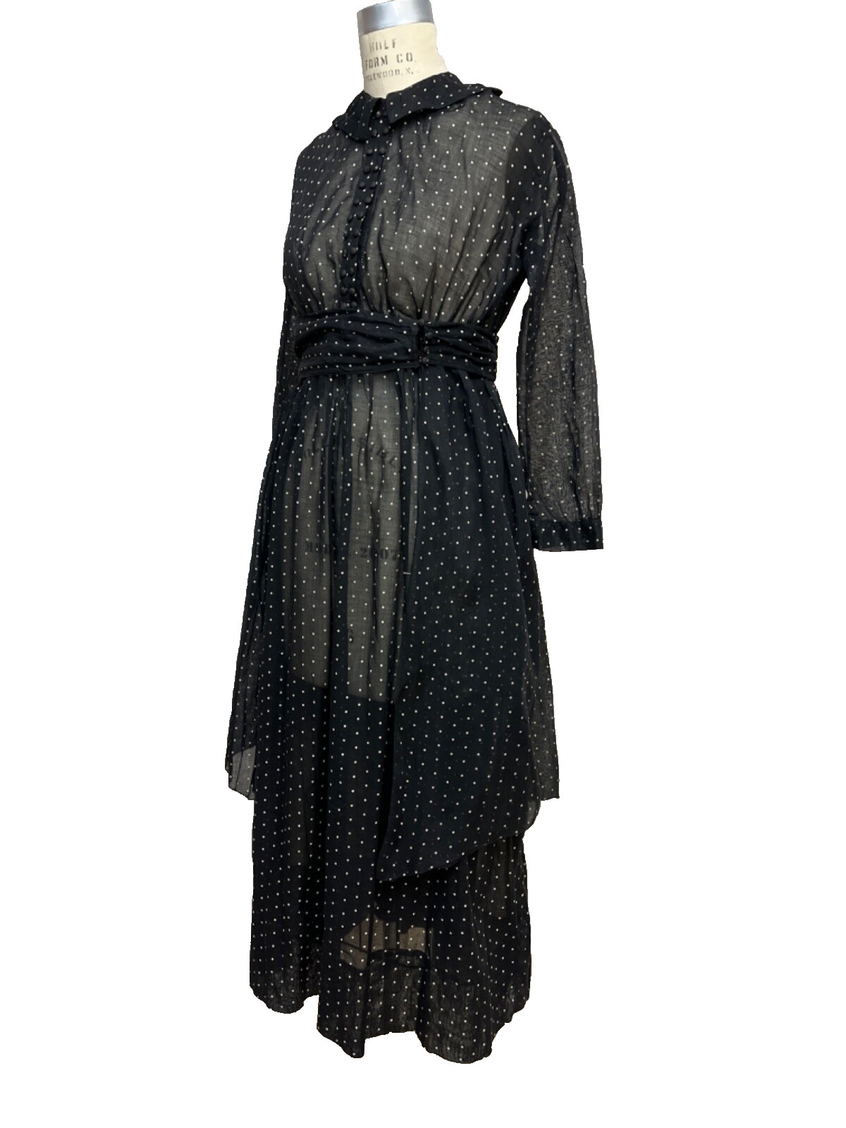 Victorian Edwardian Lawn Voile Dress Sheer Tiny Dot Cotton Tea Mourning Goth XS