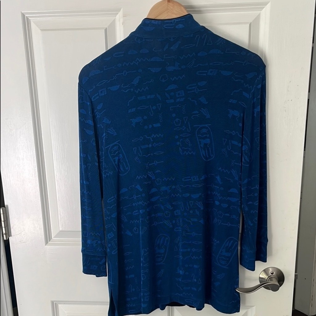 Vintage Chico’s Design Blue lightweight Button-Up Shacket tribal print medium