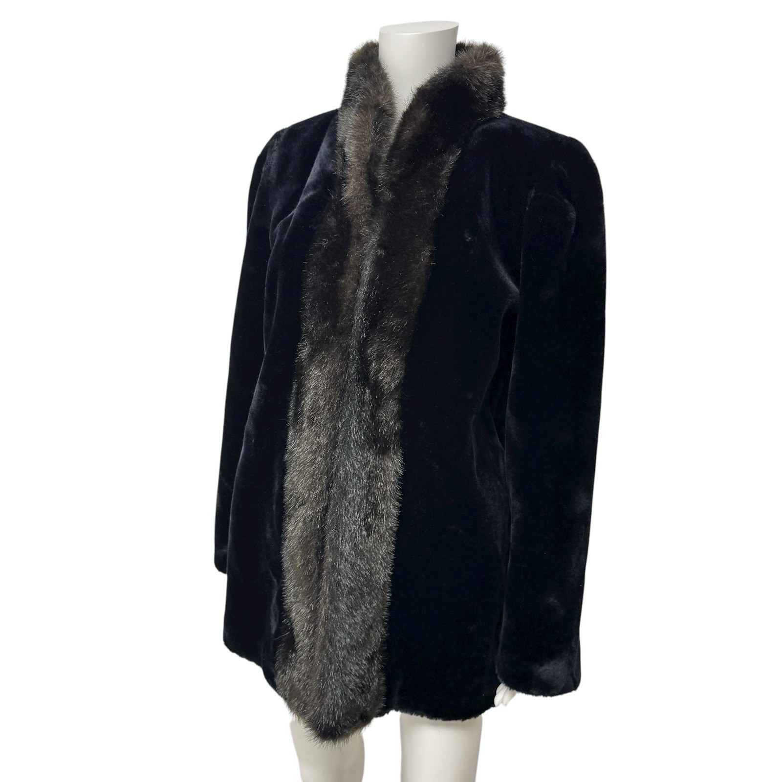Vintage Milady Shop women’s coat black faux fur open front USA Made size S