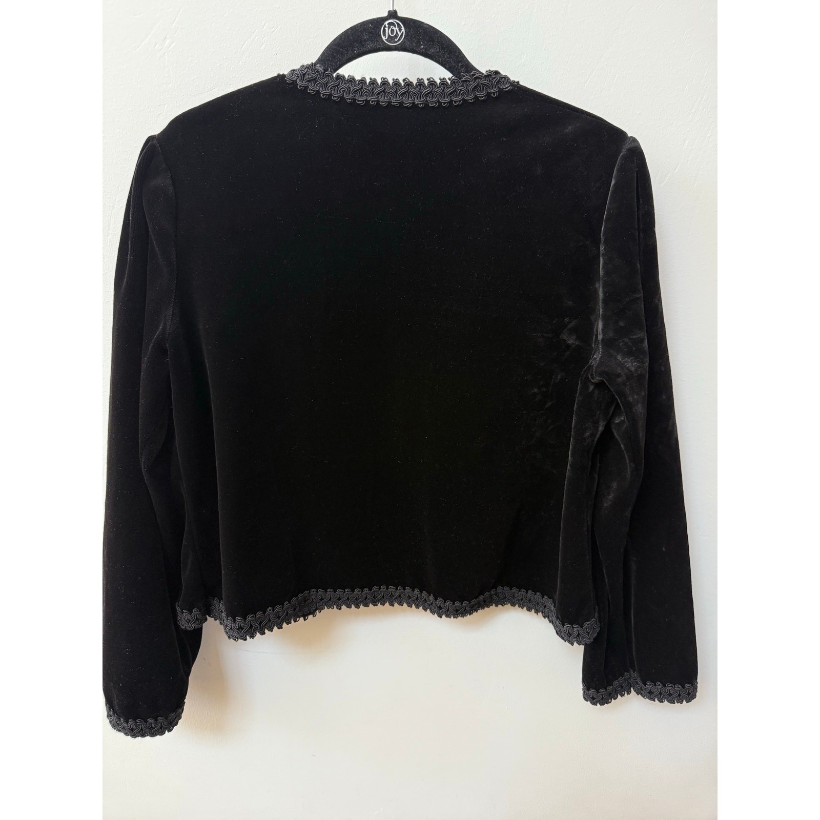 Vivanti Velvet Cardigan Women 14 Black Soutache Trim Cropped Jacket Vintage