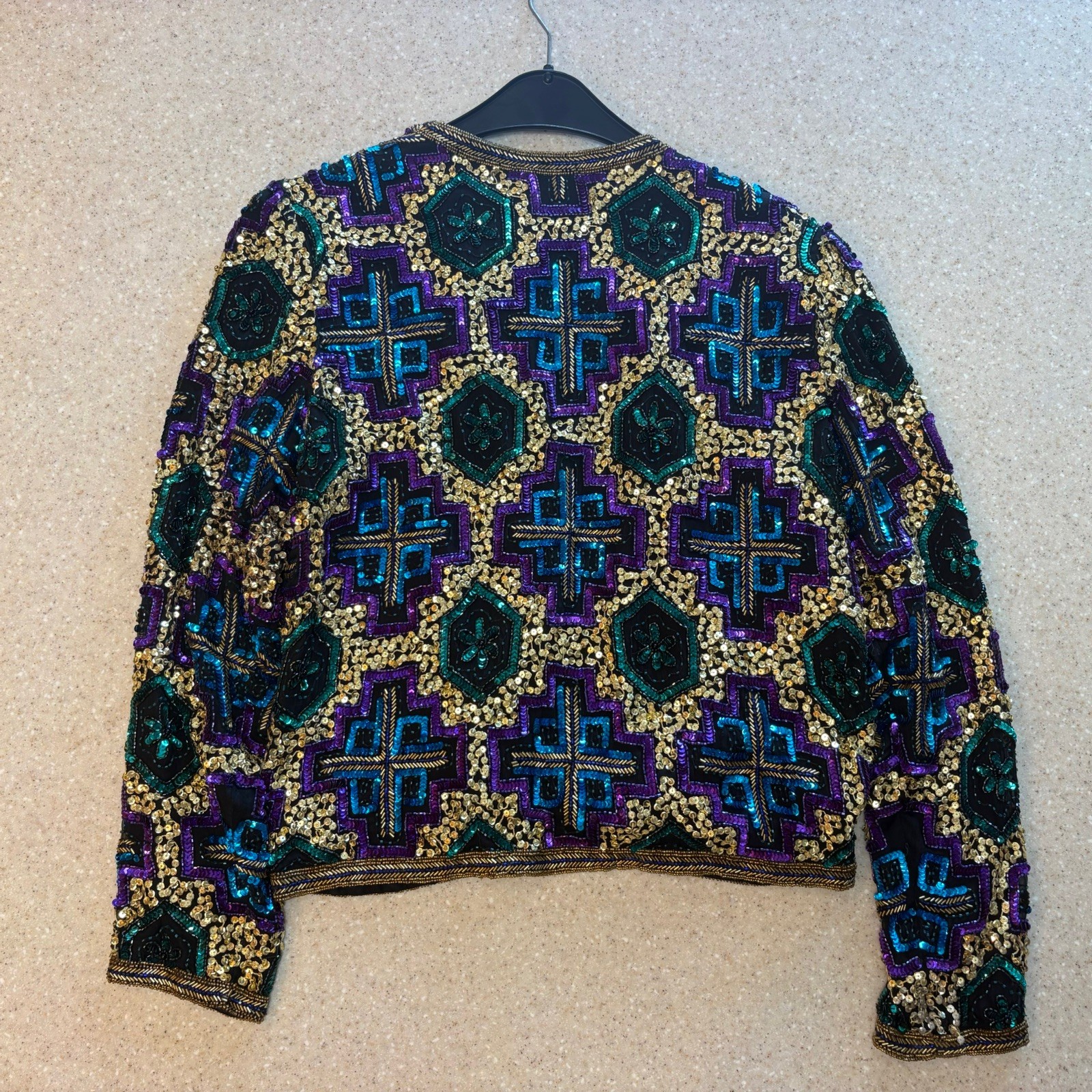 Vintage Brilliante by J.A. Beaded and Sequin Jacket Multicolor Party Style Gold