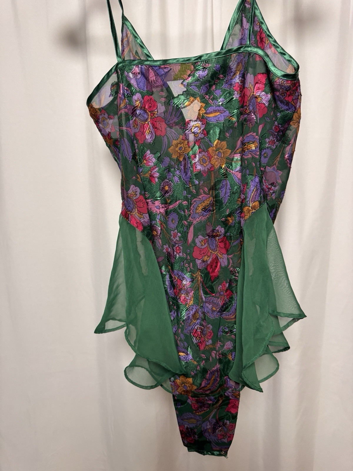 Vintage Victorias Secret Gold Label Teddy Green Lace and Floral Womens Small