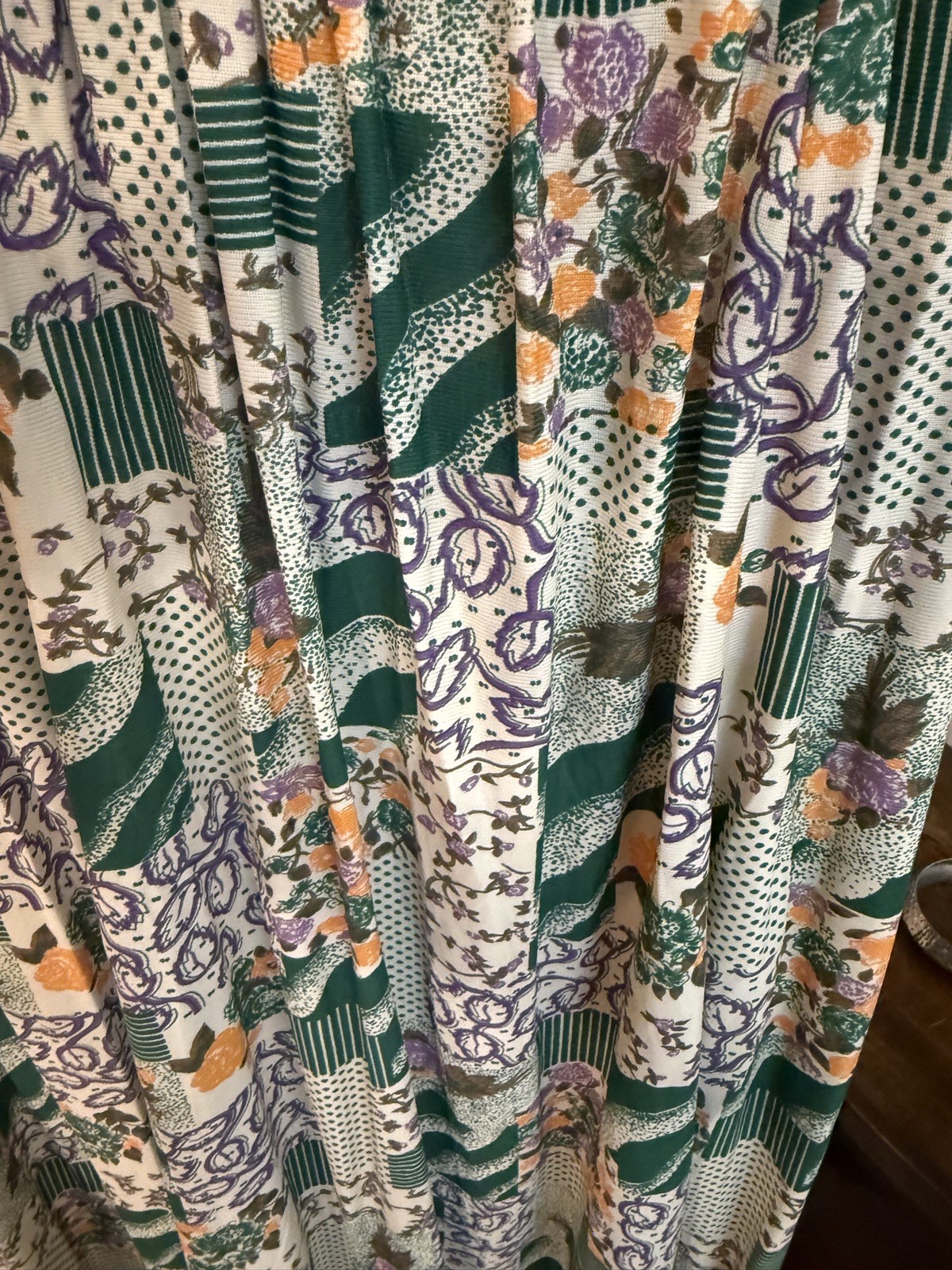 Vintage Handmade NWOT Polyester Patchwork Maxi Dress Smocked Tie Waist Small