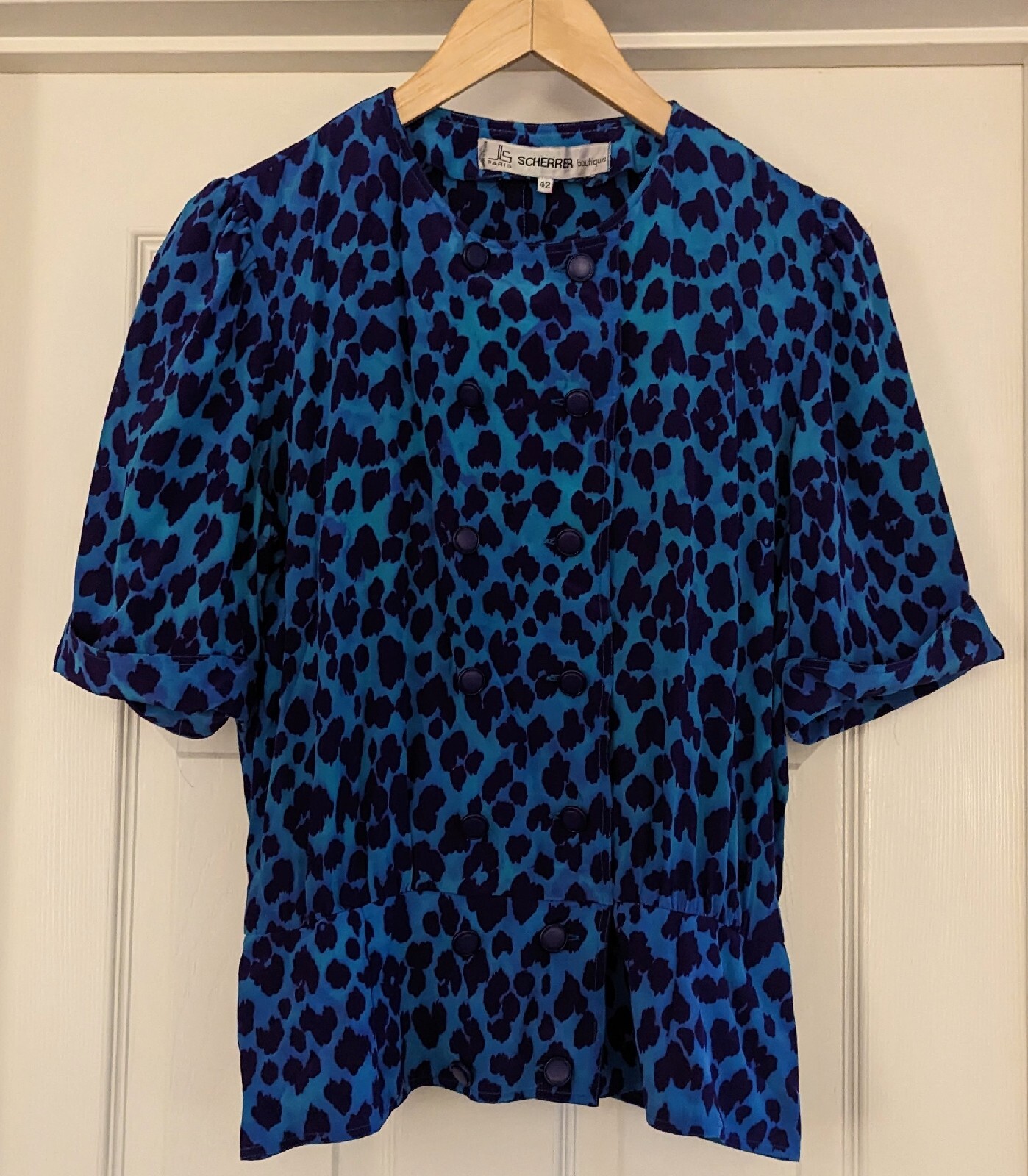 Vintage Jean Louis Scherrer Boutique JLS Animal Print Blouse Blue/Purple 42