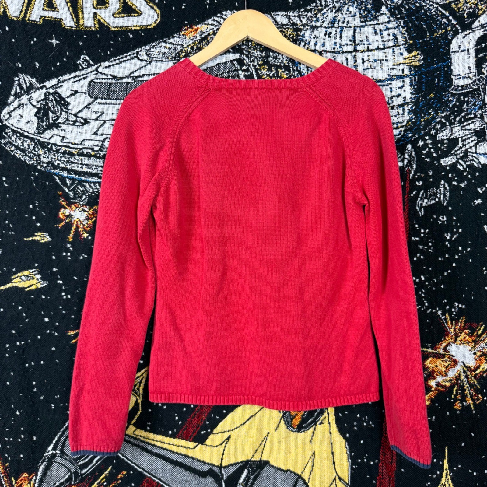 Vintage Tommy Jeans Red Flag Logo Knit Sweater XL Made in Japan Raglan Crewneck