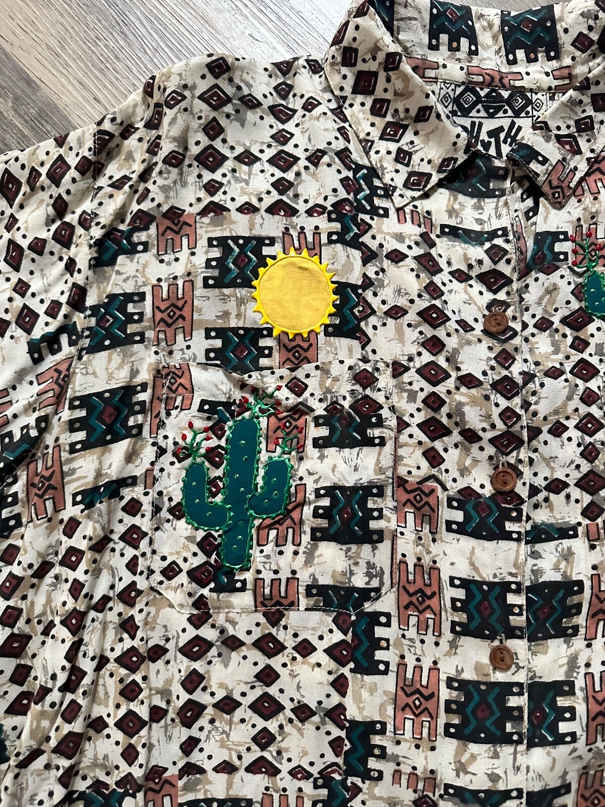 Vtg JouJou Rhythm Button Shirt Native American Embroidery Southwest Large