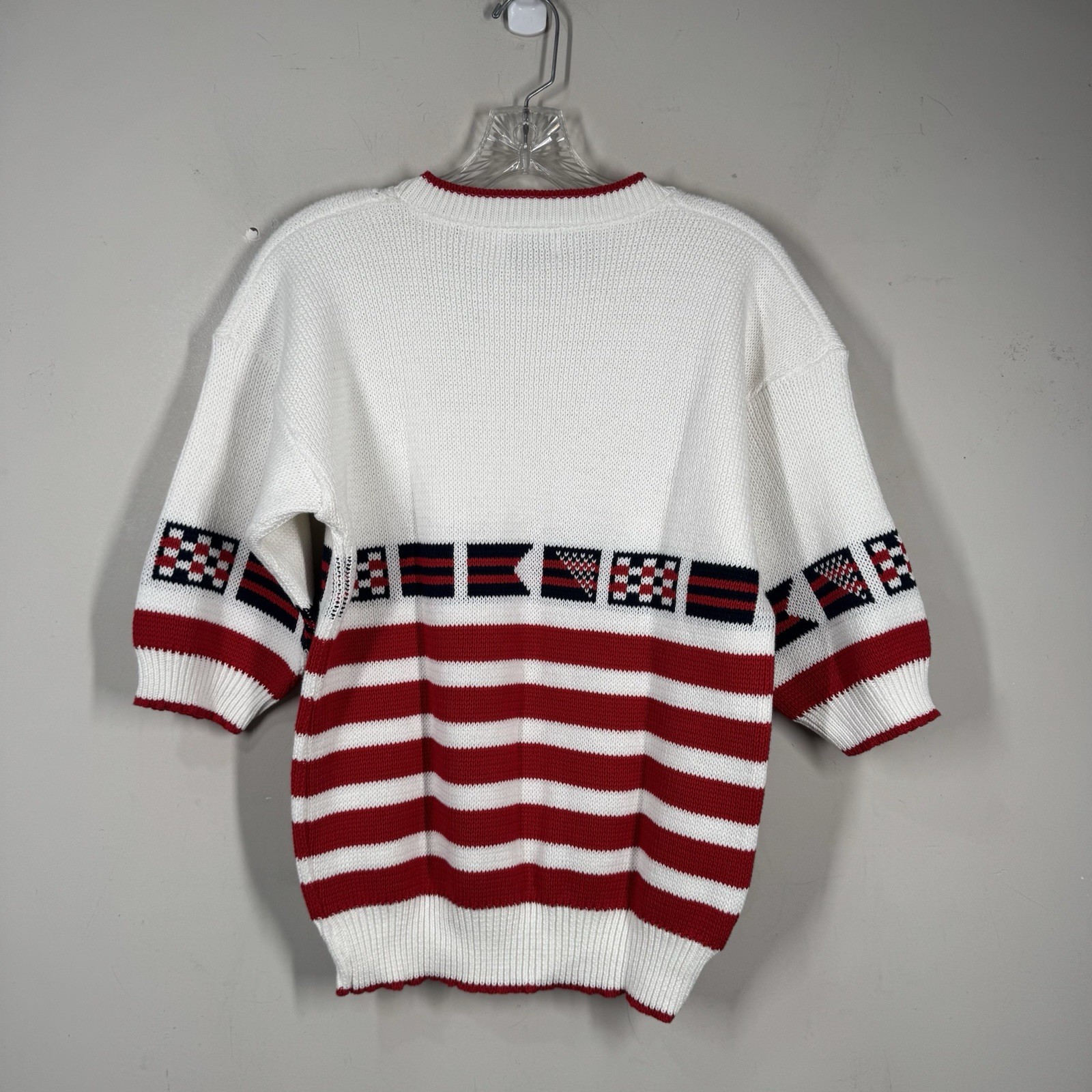Sweater Loft Vtg Short Sleeve Nautical Preppy Knit Flags Cotton USA Sz S NWOT
