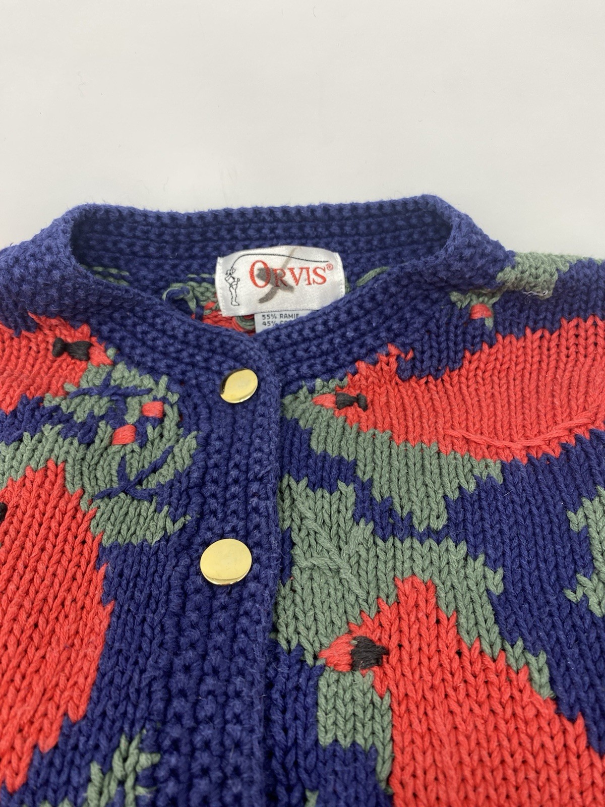 Vintage Orvis Sweater Cardigan Cardinals Brass Buttons Women Small Holiday