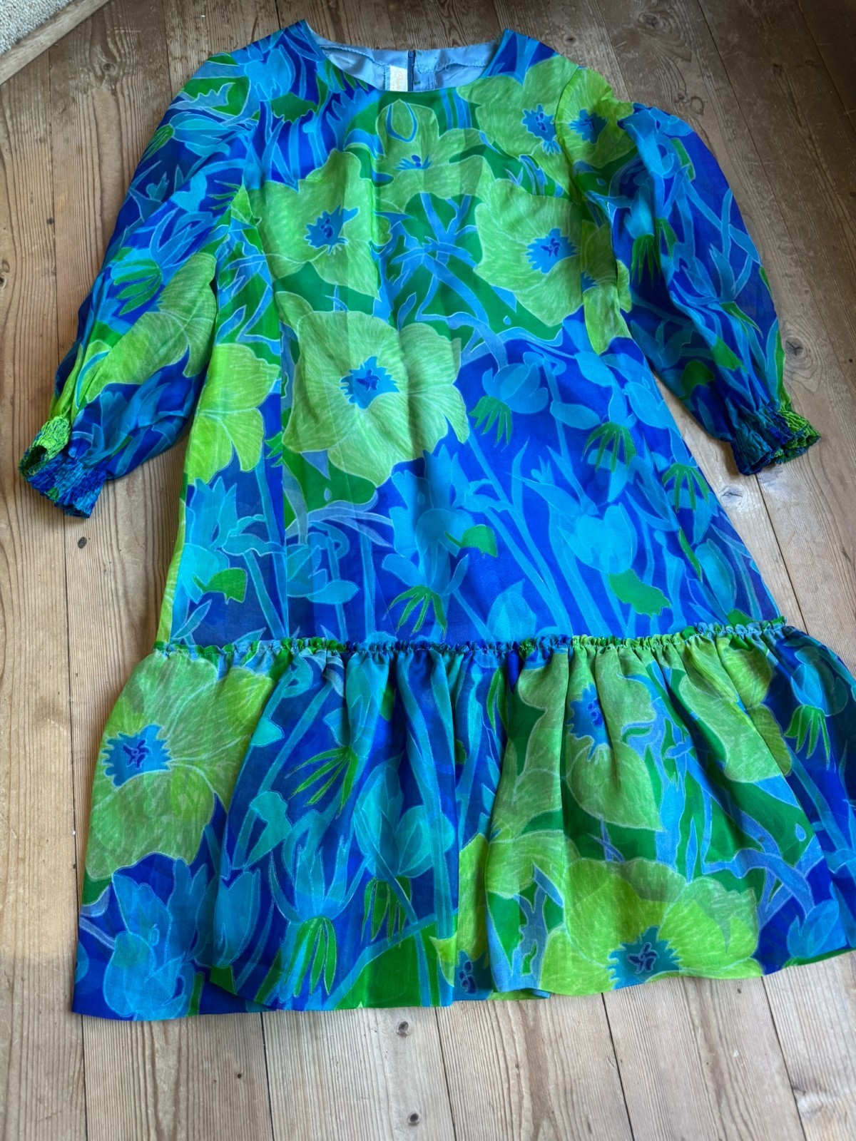 Vintage dress flower power Brigitte Kleindienst Wiesbaden viscose 36 38