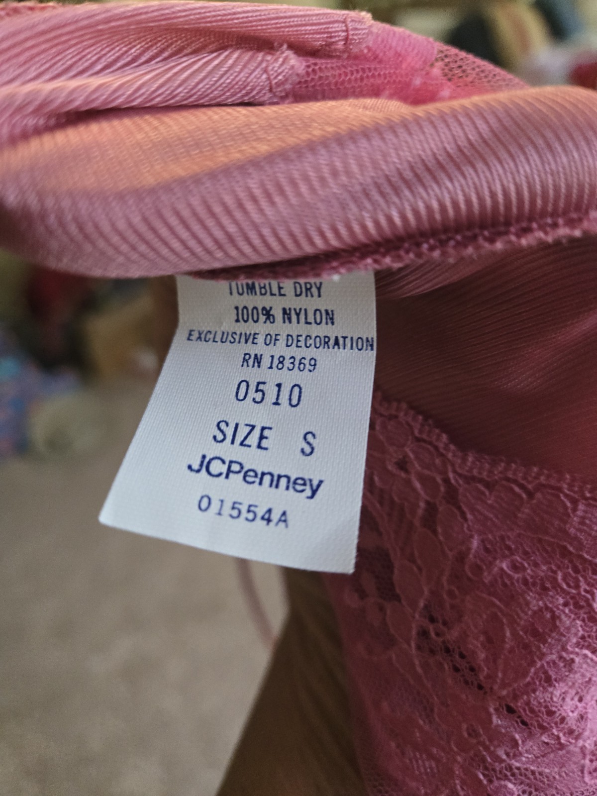 Vintage Jcpenney Nylon Lace Full Length Night Gown Pink Sexy Feminine Sz Small