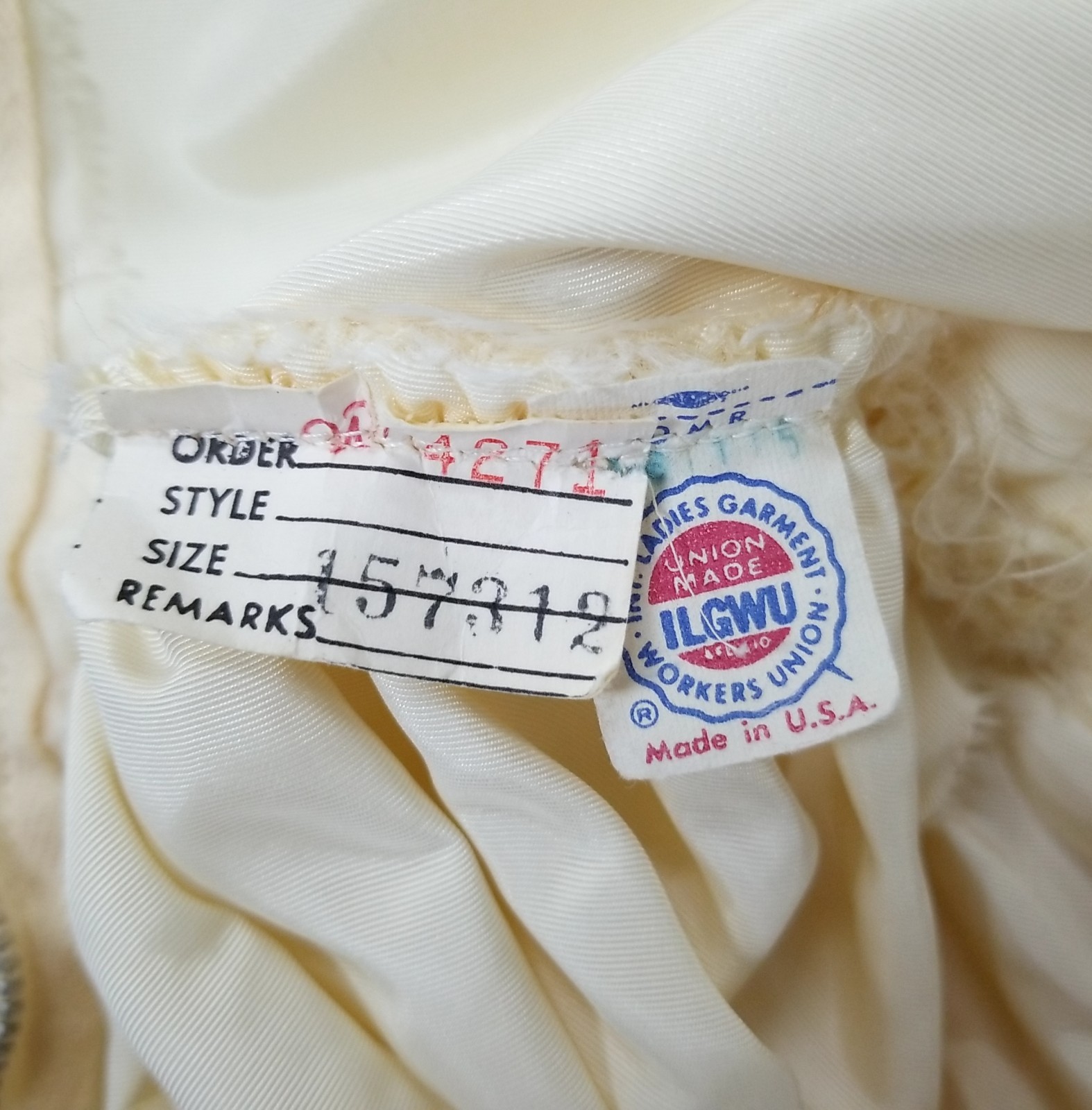 VTG IGLWU Union Made Victorian Revival Ivory Organza/Chiffon Wedding Dress